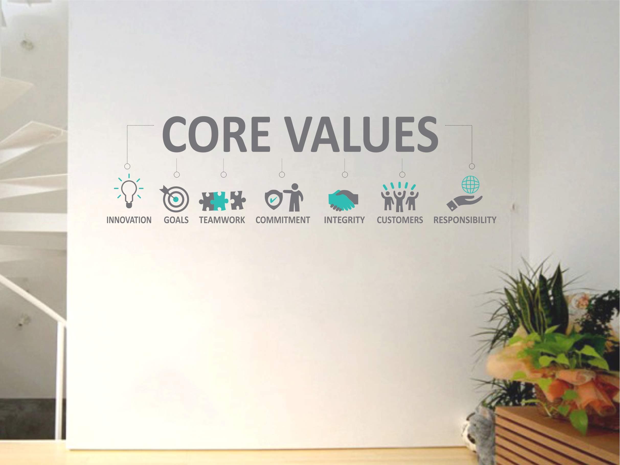 Decal O Decal PVC Vinyl Core Values Office Quotes Wall Stickers (Multicolour), Self-Adhesive