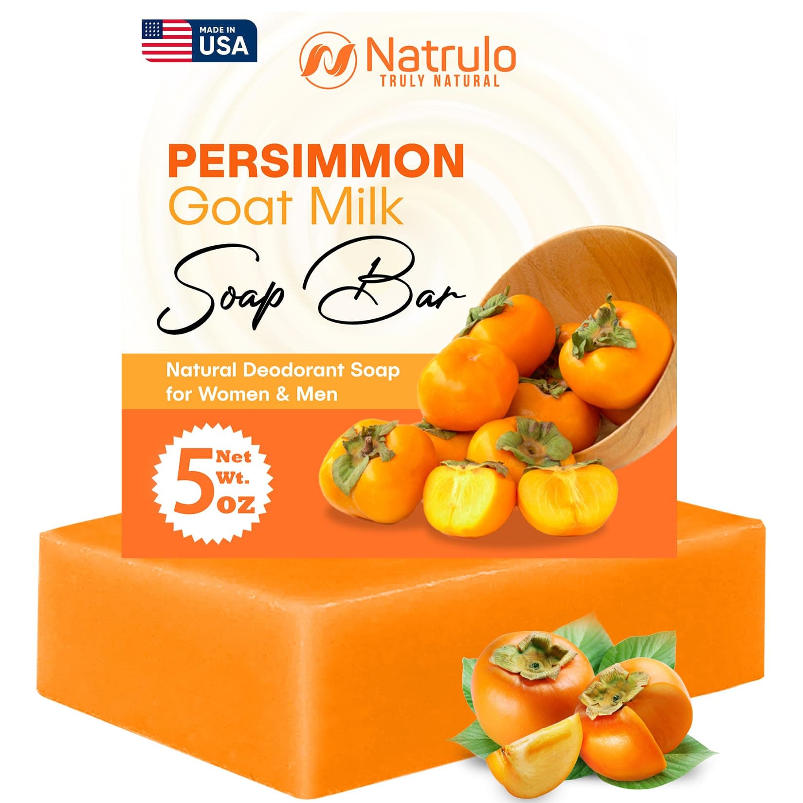 Persimmon Soap Bar for Body Odor Control – Purifying Deodorizing Body Wash with Goat Milk for Eliminating Body Odor – Great for Skin Brightening, Natural Deodorant Soap for Men & Women