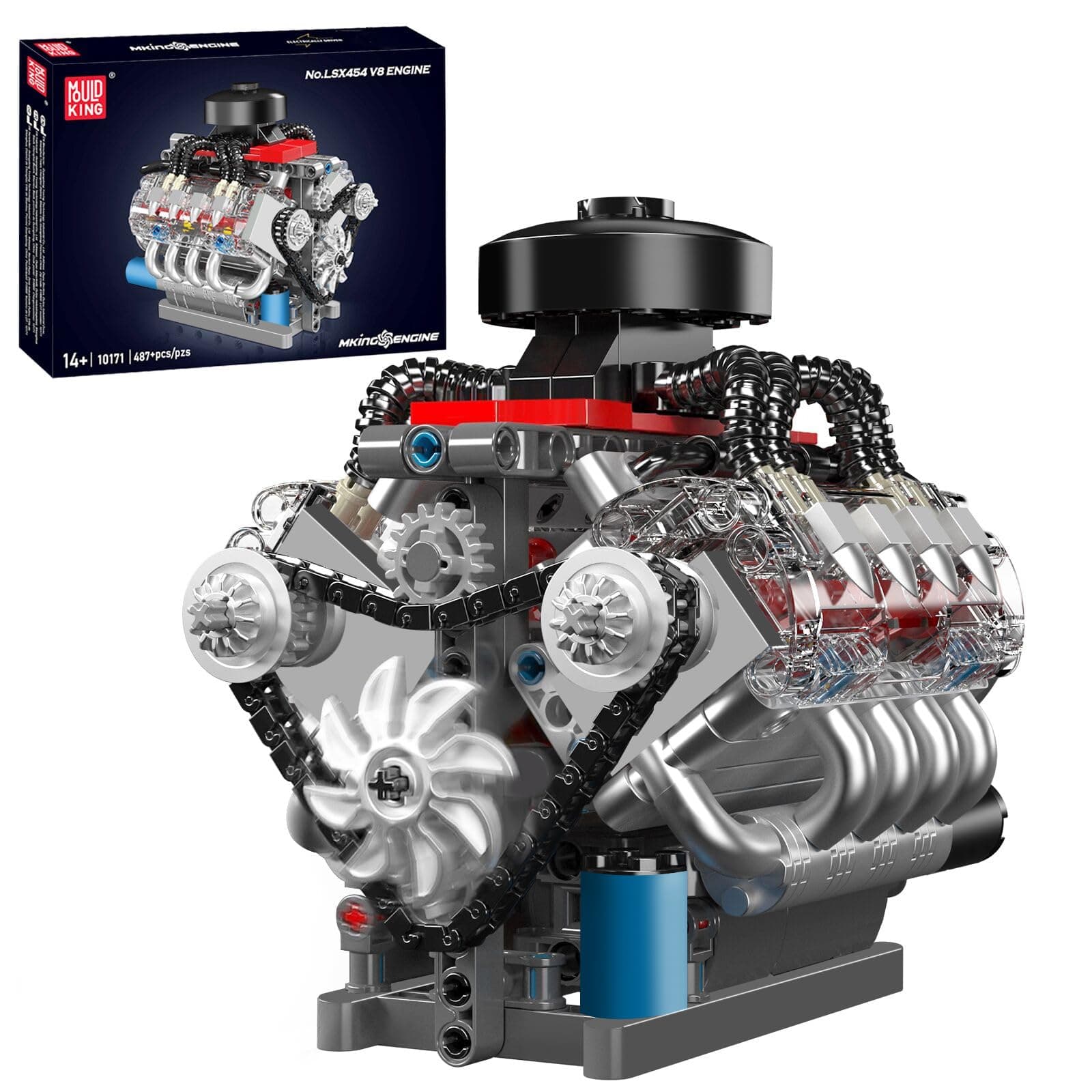Mould King10171 V8 Engine Model Kit - 487 Pcs to Build Your Own Mini Engine That Works - DIY STEM Project for Kids/Teens, Hobby Building Blocks Kit for Adults