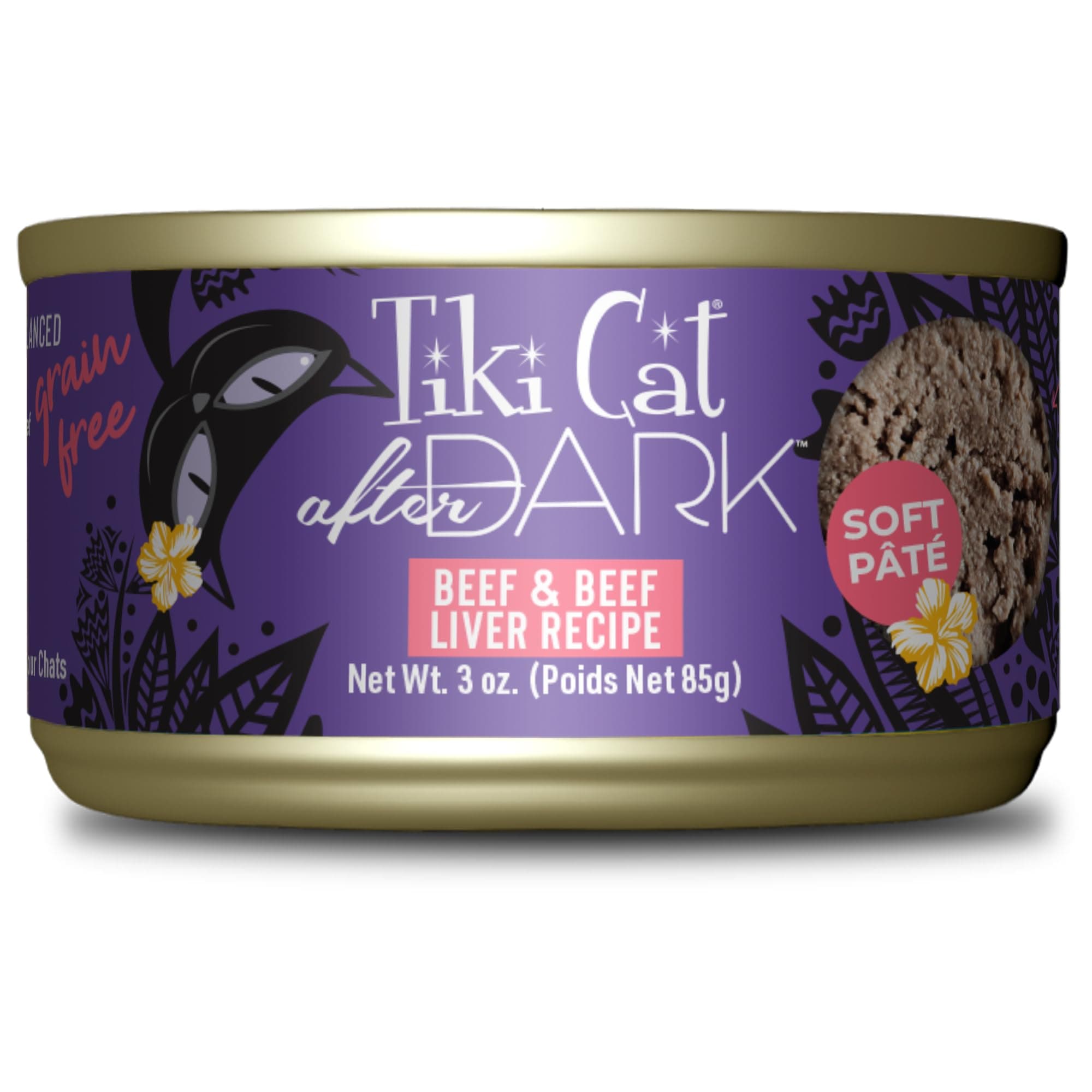 Tiki Cat After Dark Soft Pate, Beef & Beef Liver, High-Protein and 100% Non-GMO Ingredients, Wet Cat Food for Adult Cats, 3 oz. Can (12 Count)