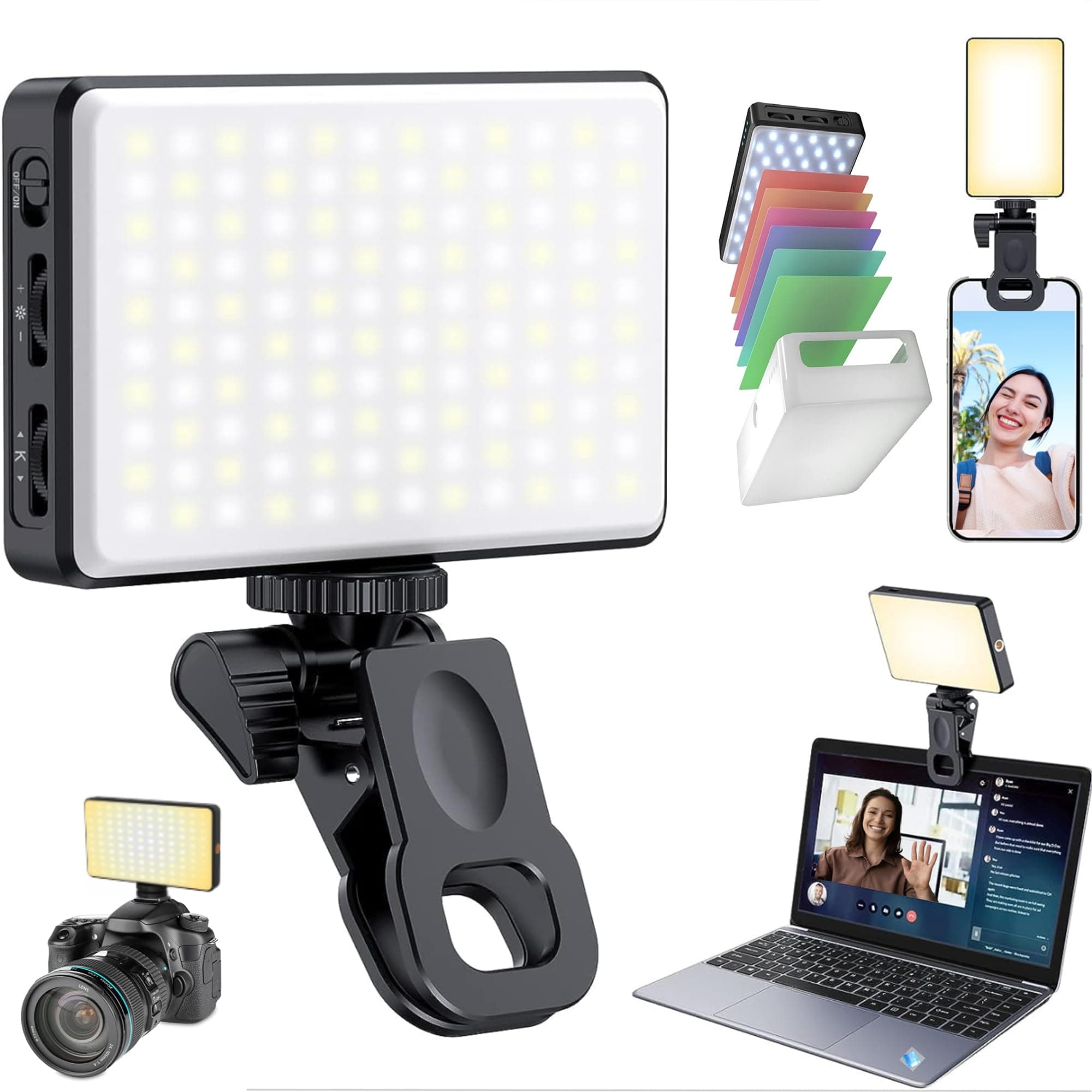 120 LED Rechargeable Clip Light for iphone/Phone/Camera, 3 Lighting Modes, 3000mAh Battery, Ideal for Photography, TikTok, Vlogs, and Videos