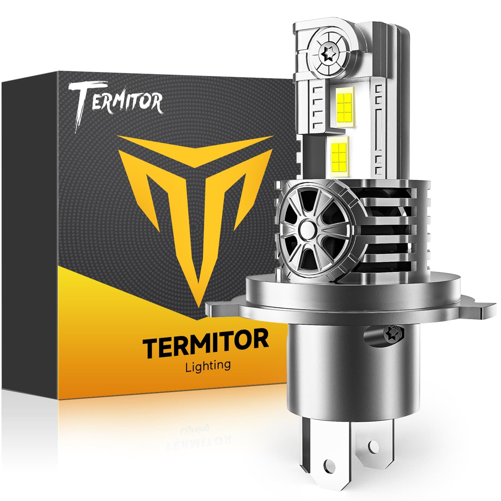 Termitor Latest H4/9003/HB2 Bulb for Motorcycle Hi/Low Beam, 25,000LM 800% Super Brighter, 1:1 Halogen Size, 6500K Cool White, 70000Hrs Long Service Life with Cooling Fan, Plug and Play, Pack of 1