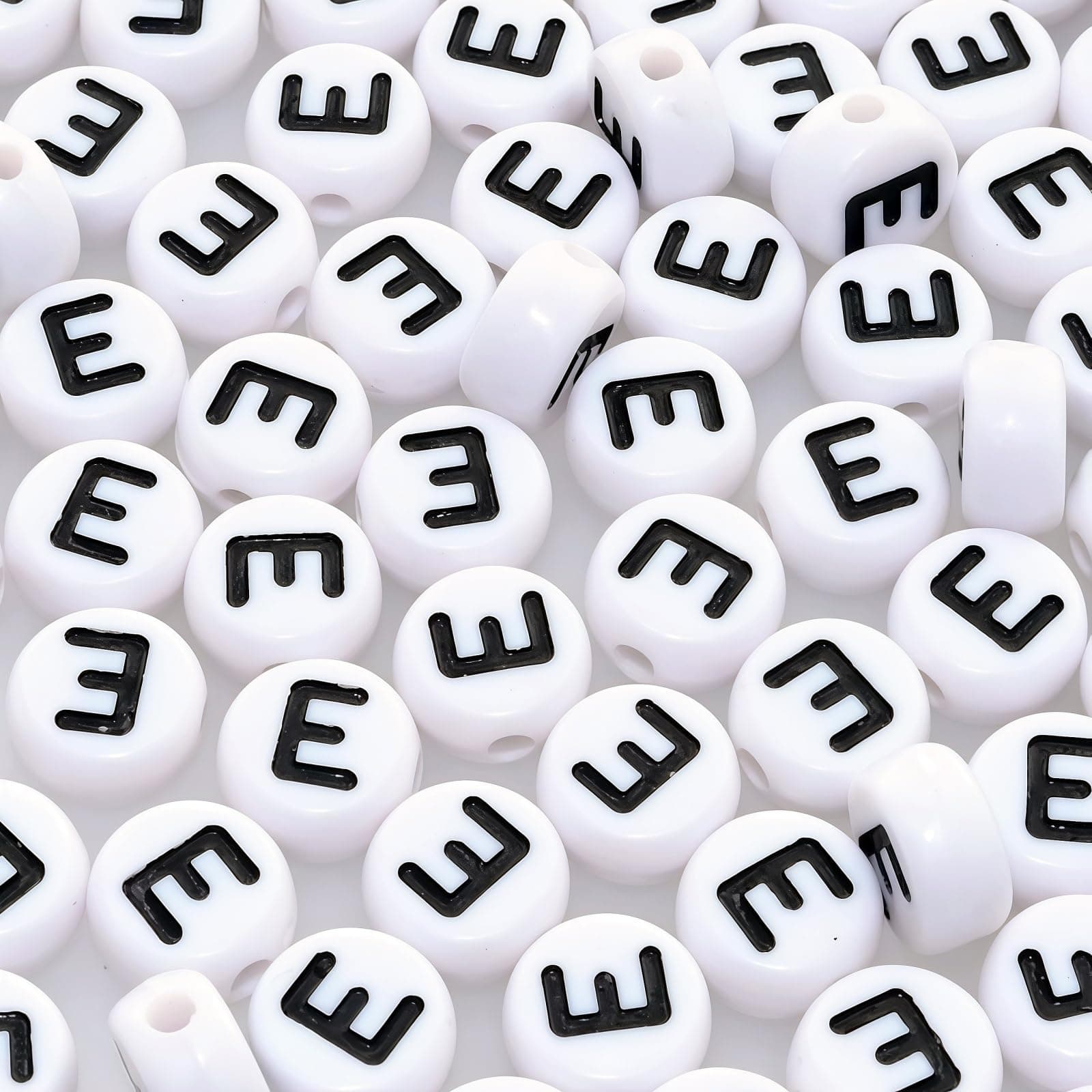 Amaney Vowel Letter Beads E 100pcs 7×4mm White Round Acrylic Black Alphabet for Jewelry Making