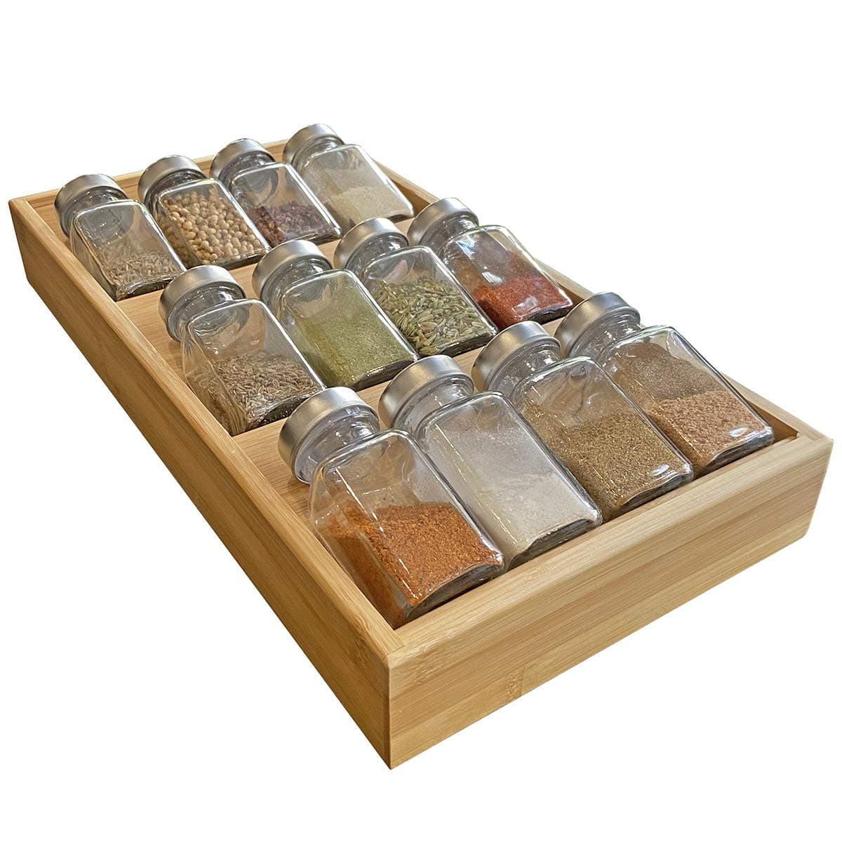 Simhoo Bamboo Spice rack In-Drawer Kitchen Cabinet Spice 12 Bottle Holder for Storage/Organizer 3-Tier Insert