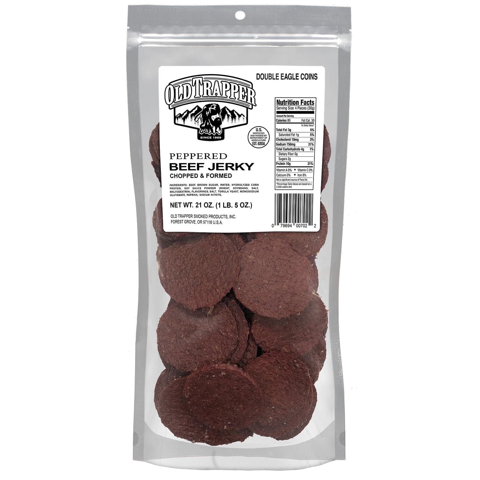 Peppered Double Eagle Beef Jerky | Traditional Style Real Wood Smoked | 1 Bag (80 Pieces)