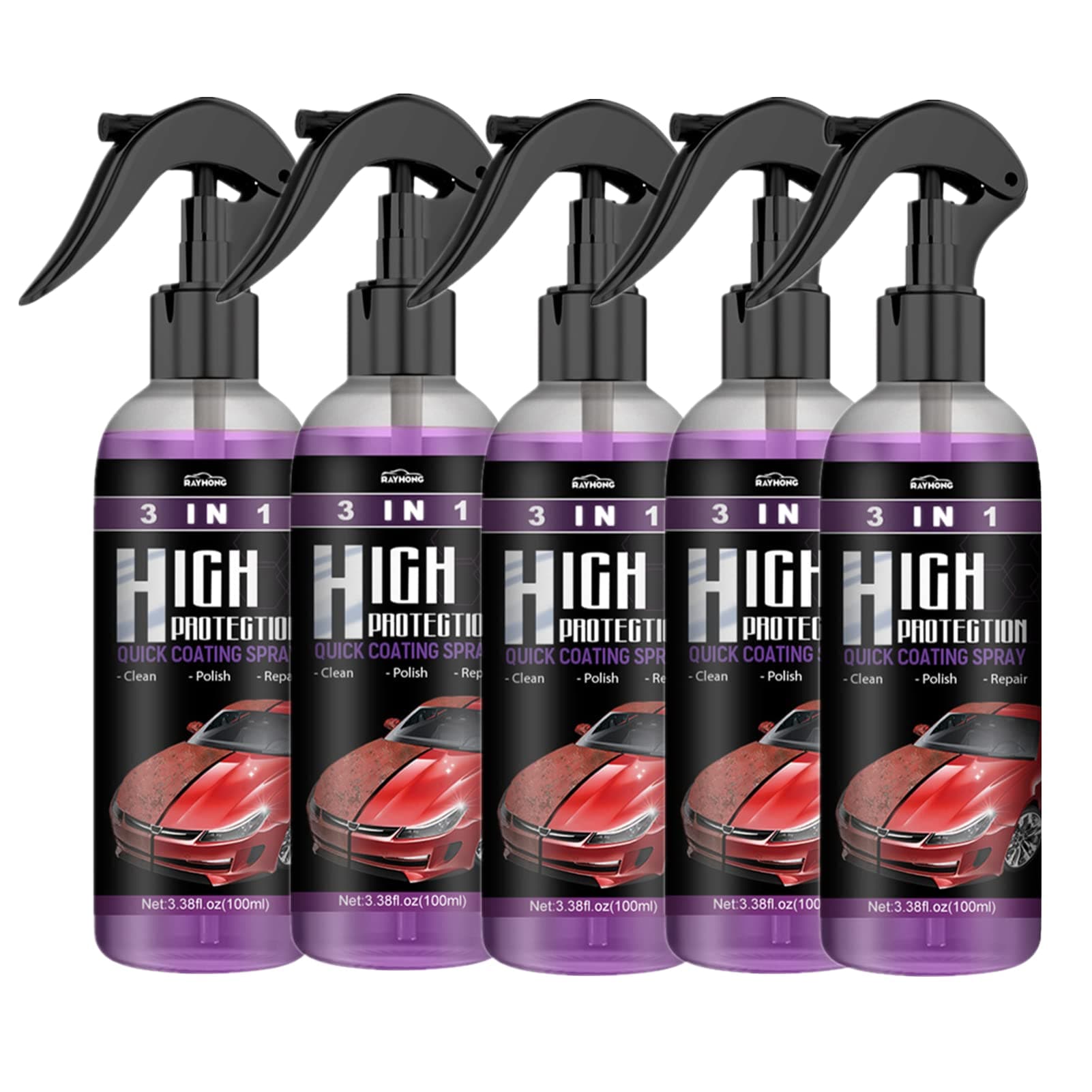 Abonda 3 In 1 Quick Coating Spray, High Protection Car Shield Coating, 2PCS Car Paint Repair Car Exterior Restorer Ceramic Spray Coating Quick Car Coating Spray Car Polish (5pcs)