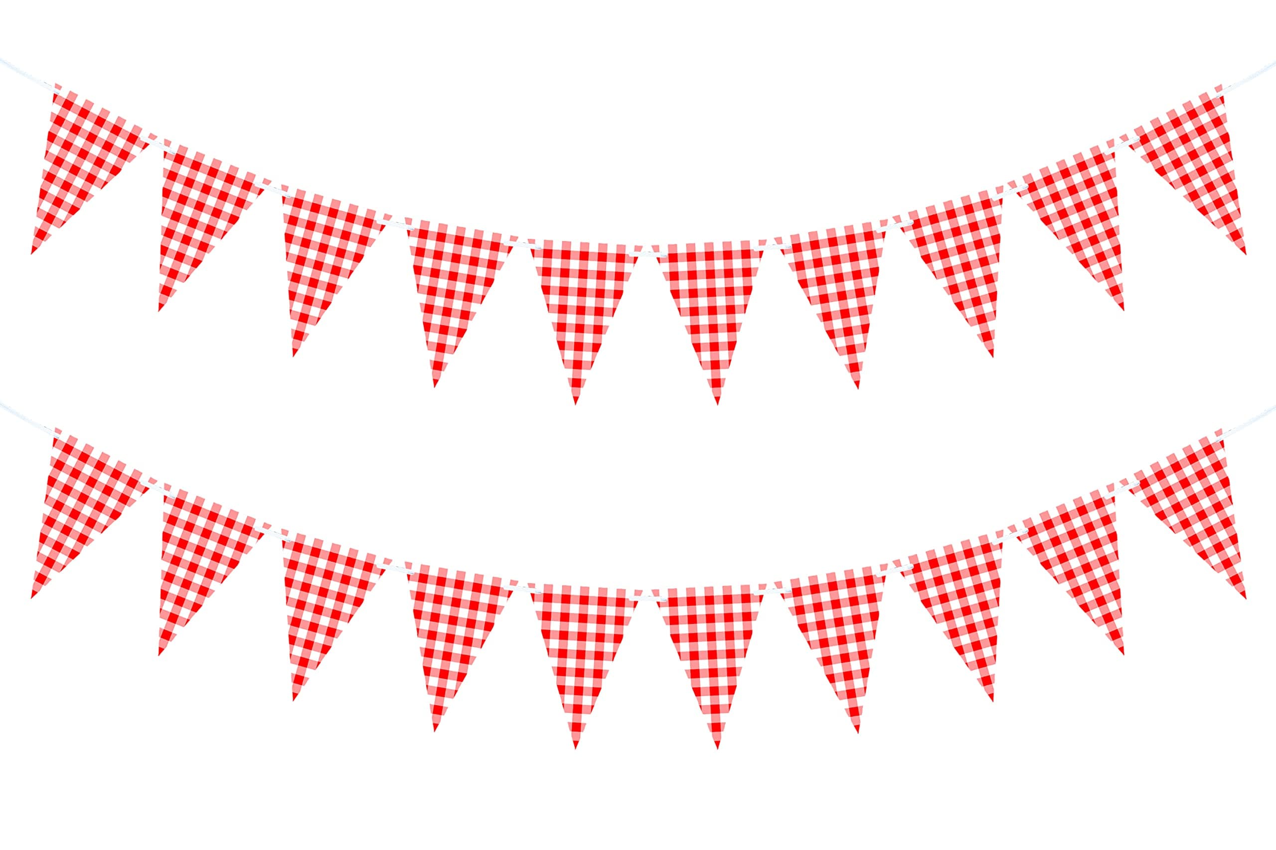 2 Pieces Red and White Checkered Banner, Double Sided Red Gingham Pennant Banner for BBQ Picnic Theme Baby Shower Birthday Party Decorations Supplies