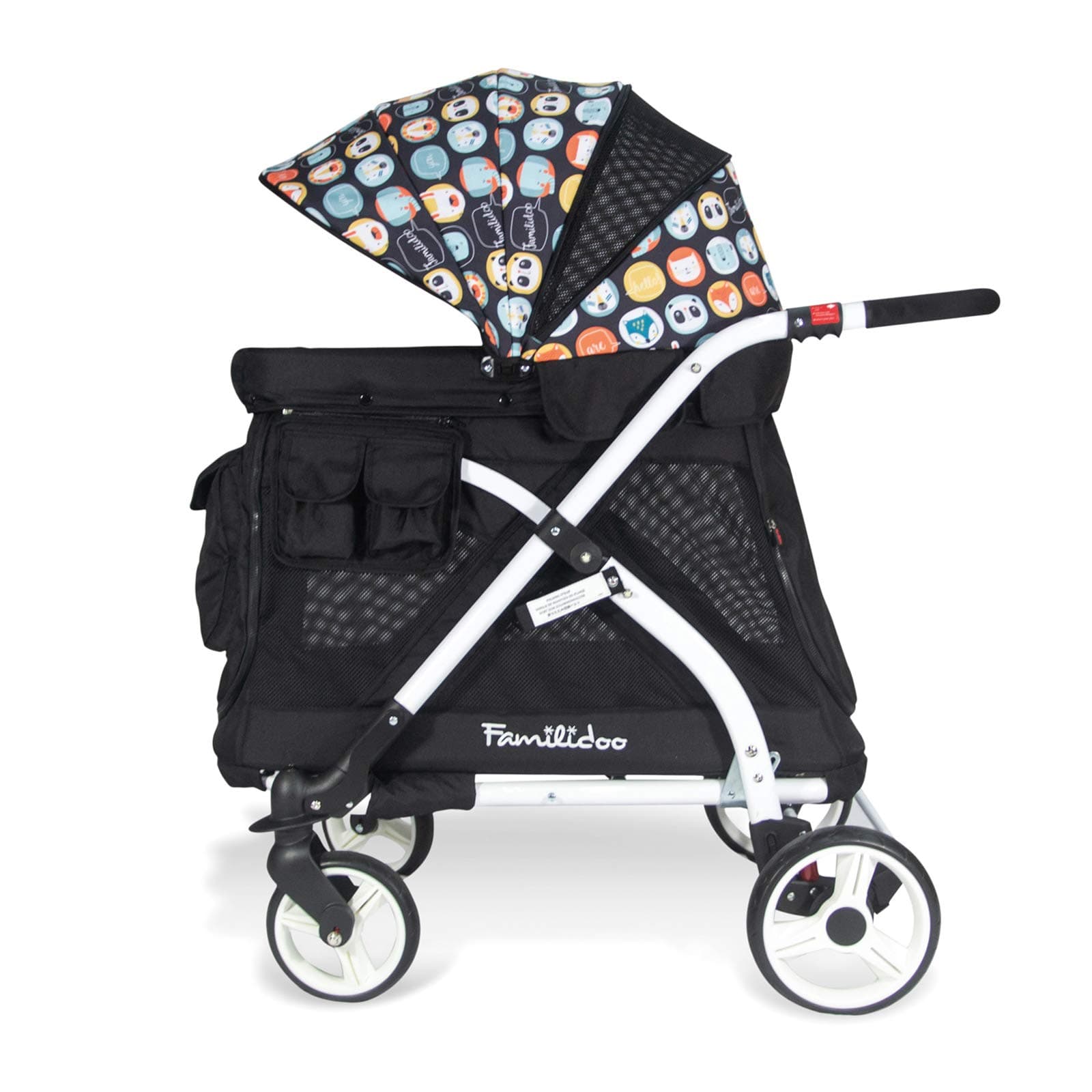 Familidoo Multi-Purpose Folding Single Stroller Wagon with Deep Carriage, Zipper Doors, Removable & Reversible Canopy, Seat (Chariot Mini Red)