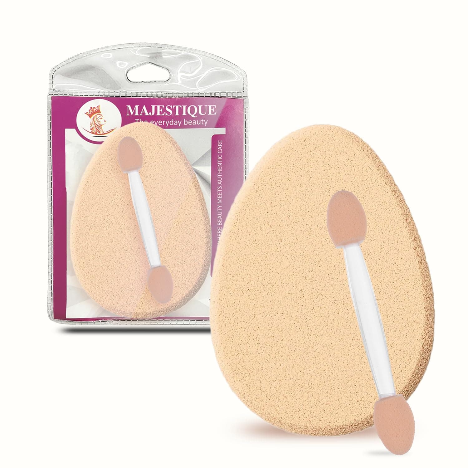 Majestique Flat Oval cream Makeup Sponge, Beauty Face Primer Compact Powder Puff, Blender Sponge, Sensitive and All Skin Types For Women and Girls Makeup Artists with - 1 Sponge, 1 Cosmetic Stick