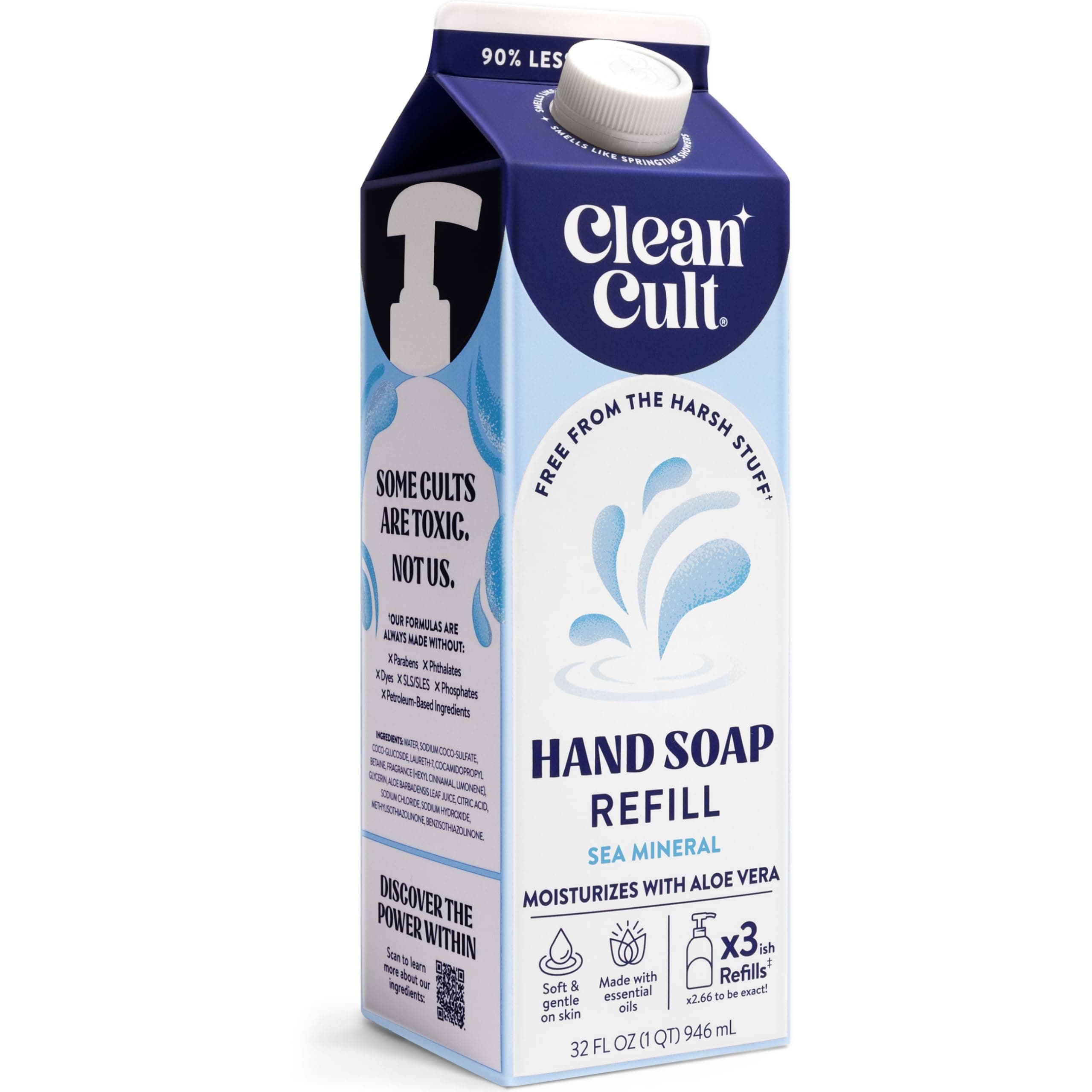 Liquid Hand Soap Refill - Sea Minerals - Gentle On Sensitive Skin - Made with Aloe Vera & Essential Oils - Eco Friendly - Paper-Based Packaging - 32 oz/1 Pack