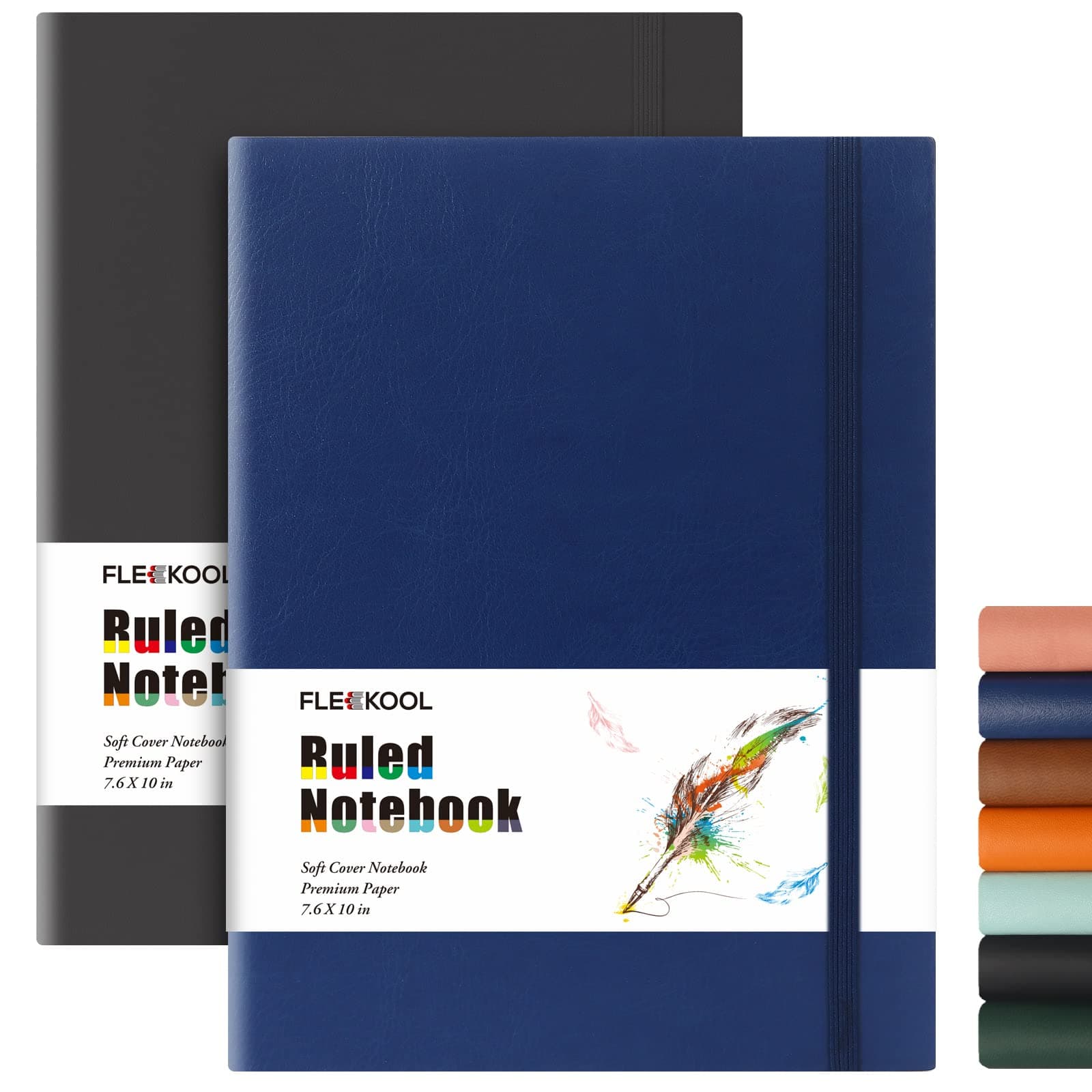 - FLEEKOOL Business Journals 2 PACK - B5 College Ruled Notebook Large Soft Cover Journal with 100gsm Thick Lined Paper,376 Numbered Pages,7.6" X 10",Inner Pocket - Black Blue