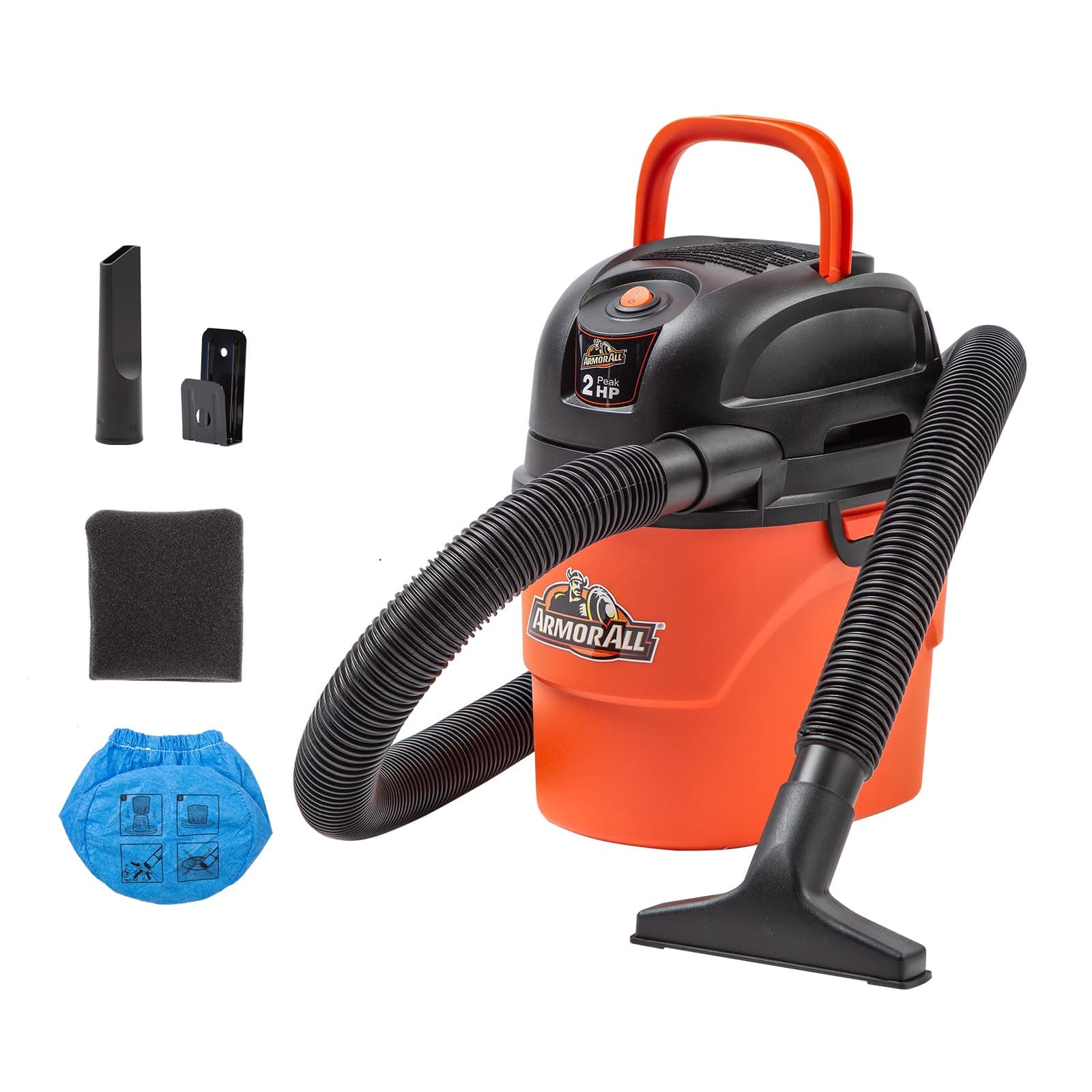Armor All AA155 1.5 Gallon 2 Peak HP Portable Wet/Dry Shop Vac, Orange