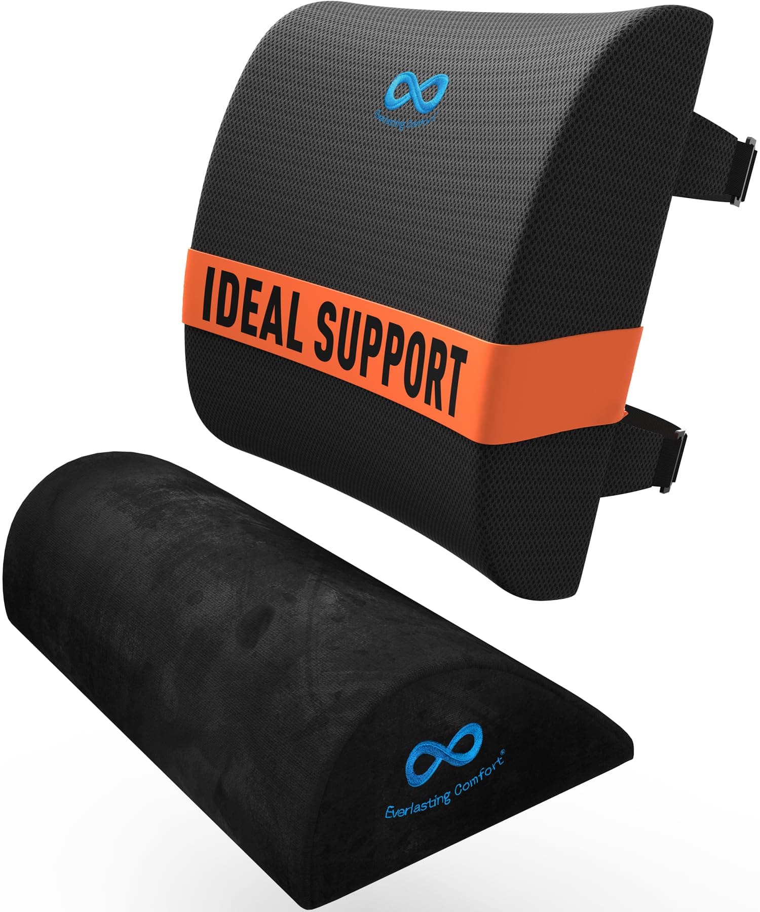 Everlasting Comfort Lumbar Support Pillow & Foot Rest Bundle for Office, Home, and Gaming - Ergonomic - Enhance Posture & Relieve Back Pain