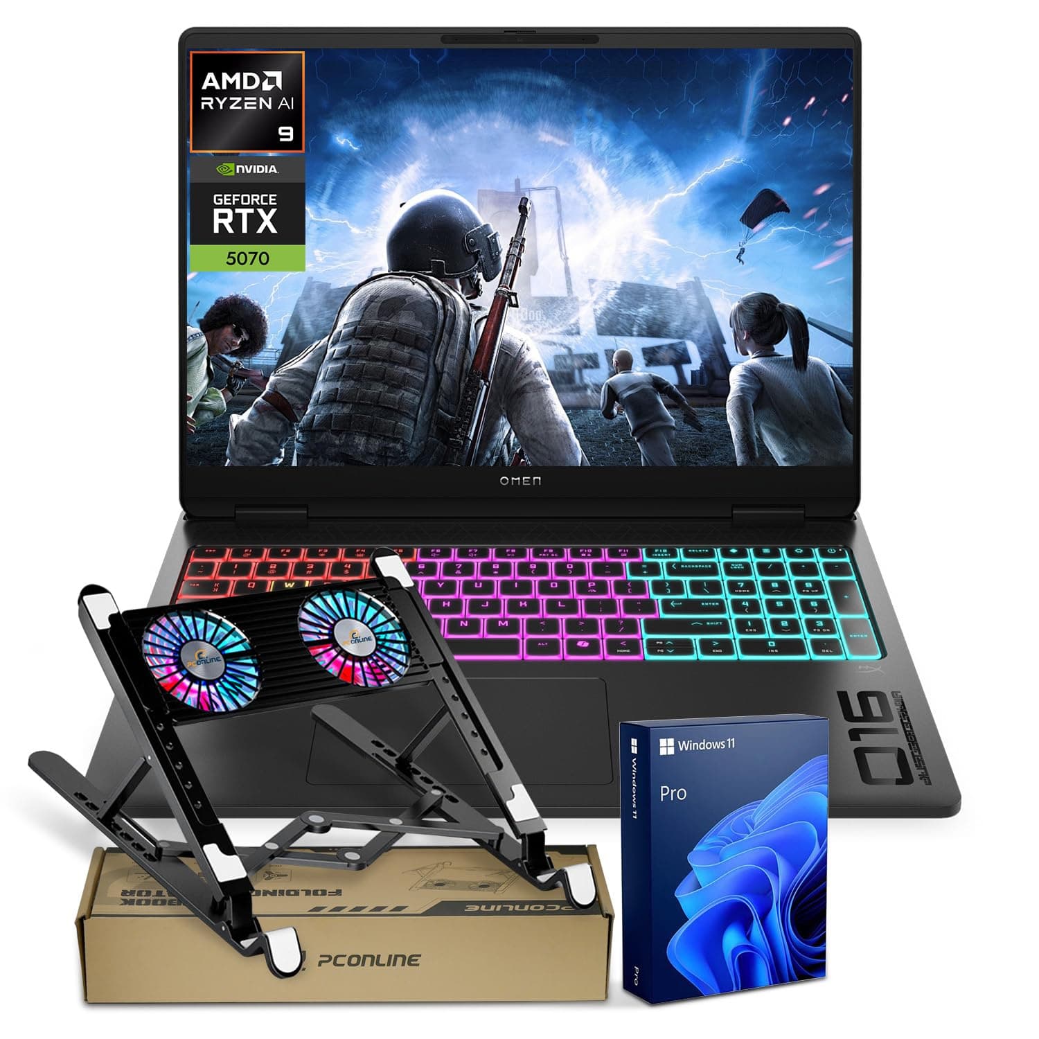 HP Omen MAX 16 RTX 5070 2025 Pro Gaming Laptop, 16" WQXGA(2560*1600) 240Hz, AMD Ryzen AI 9 HX 375(Beats Intel i9), NVIDIA RTX 5070, 64GB DDR5, 2TB SSD, RGB KB, Wi-Fi 7, Bundle with PCO Laptop Cooler