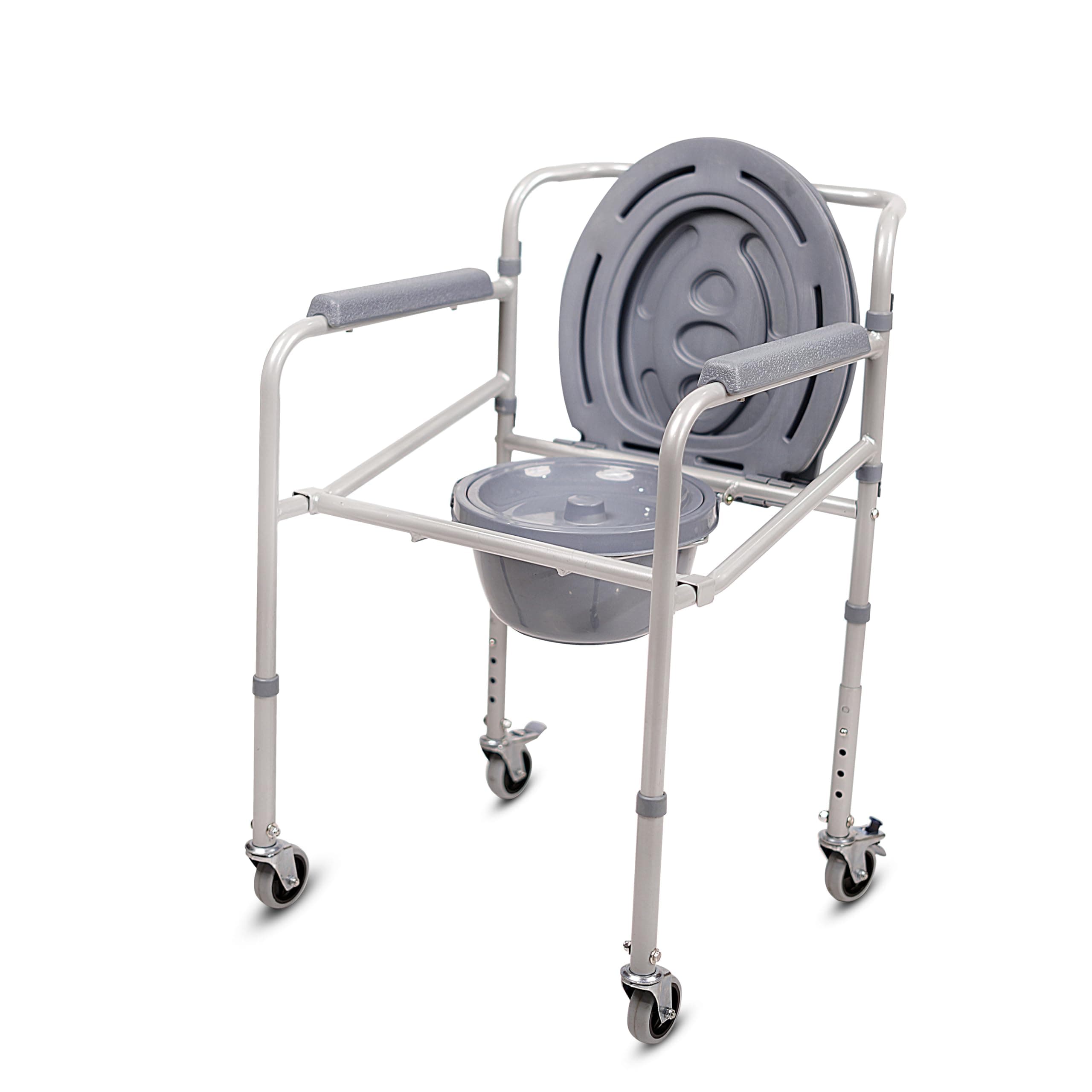VMS Careline Foldable Commode Wheelchair - STANDARD | Bedside Commode,Toilet Seat Riser, Safety Rails - Portable and Versatile Solution for Adults and Seniors