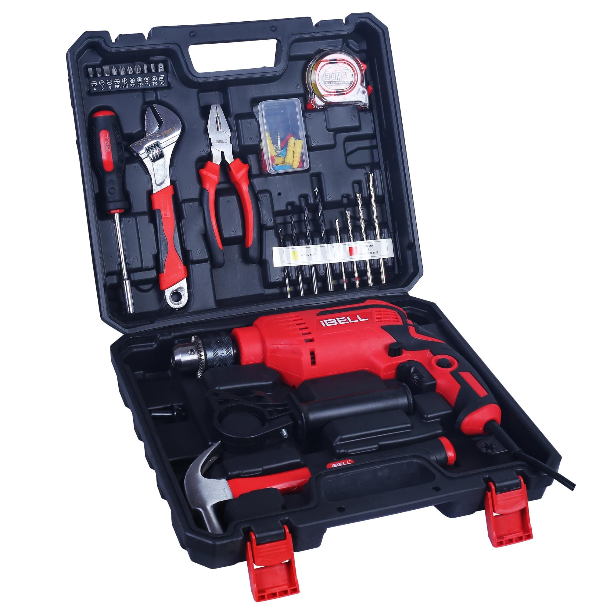 - Professional Tool Kit with Impact Drill TD13-85, 650W, Copper Armature, Chuck 13mm, 59 Home Essential Tools/Accessories with RED/BLACK BMC box.