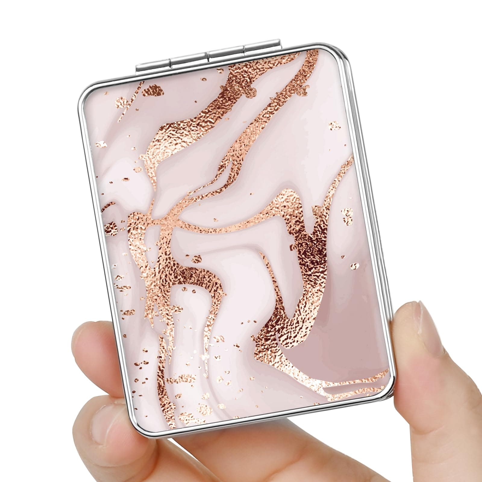 Pocket Mirror, Small Travel Mirror with Magnification, Portable Double-Sided Magnifying Cosmetic Mirror for Daily (Golden Marble)