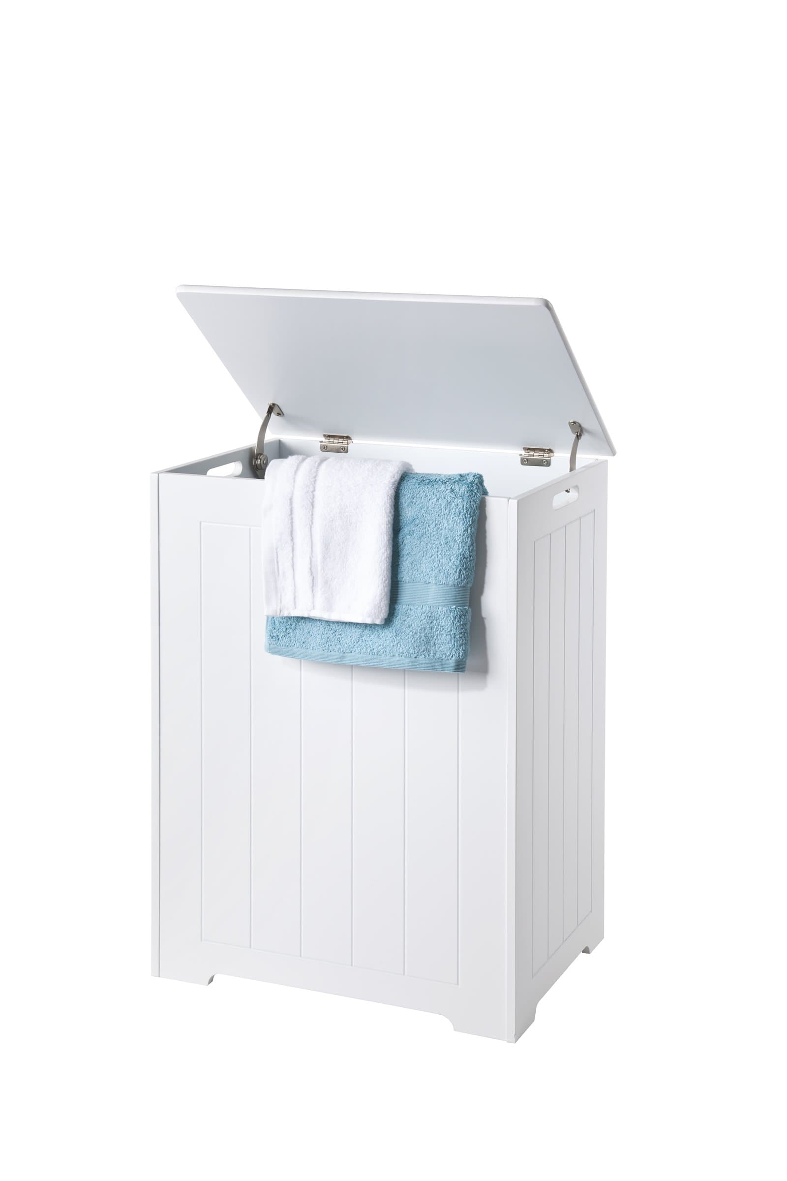 Chester Large Laundry Bin Bathroom Storage, hinged, stay position lid, Scandinavian Inspired, White, Wooden and Freestanding – by Elegant Brands