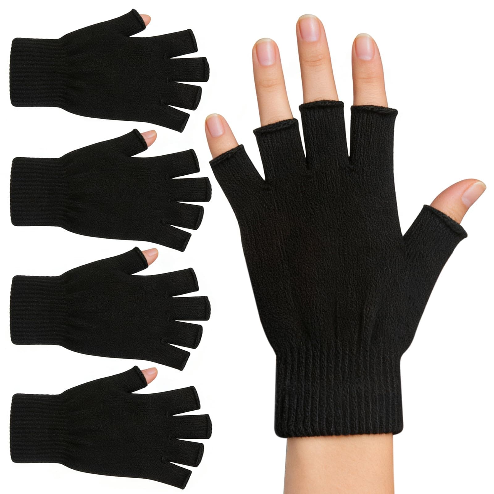 Fingerless Gloves Half Finger Winter Warm Knit Thermal Working Running Biking Driving Typing Men Women Black