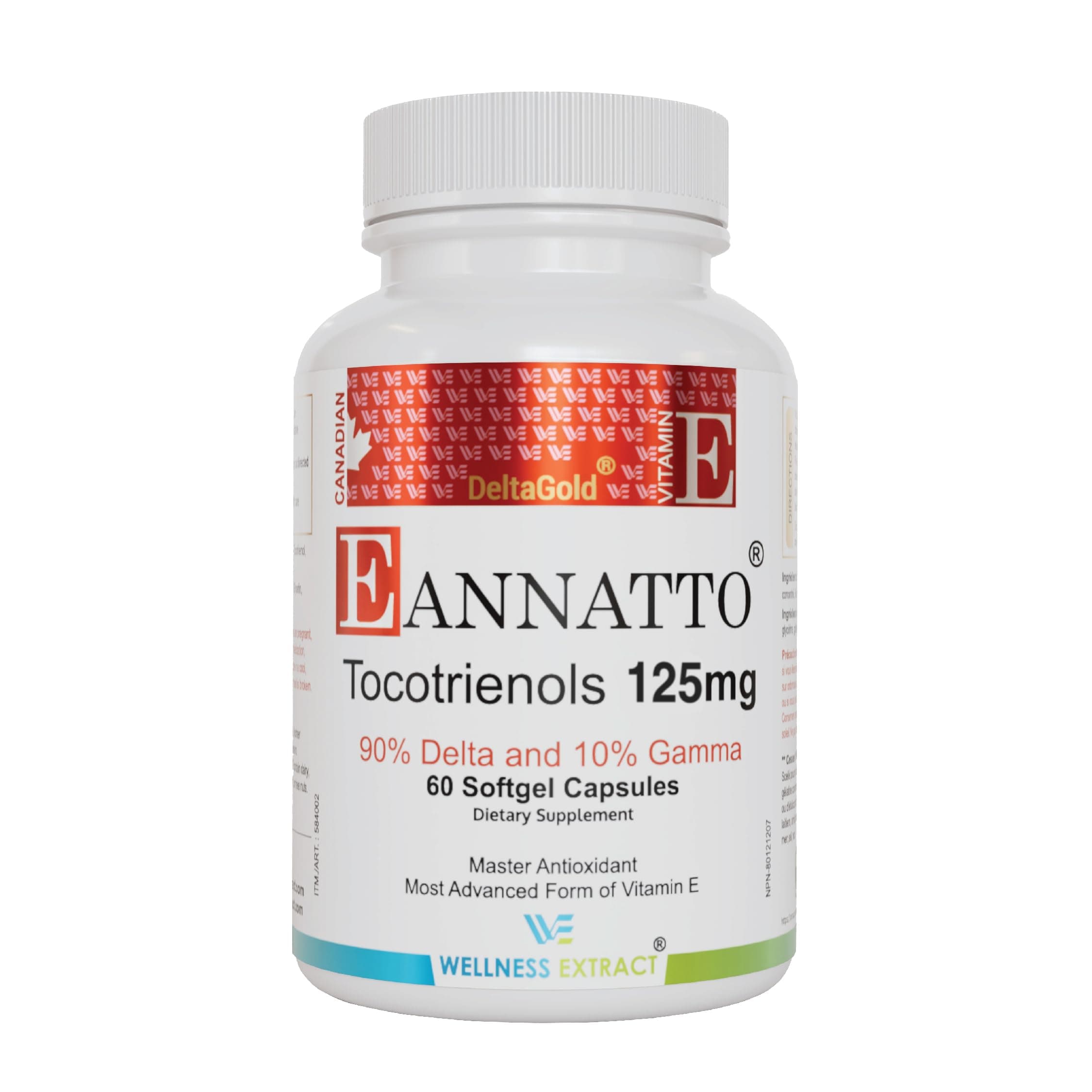 Tocotrienols Vitamin E Supplement Annatto Derived – DeltaGold, Tocopherol Free, Supports Cholesterol, Inflammation, Brain & Skin Health (125 mg, 60 Softgels)