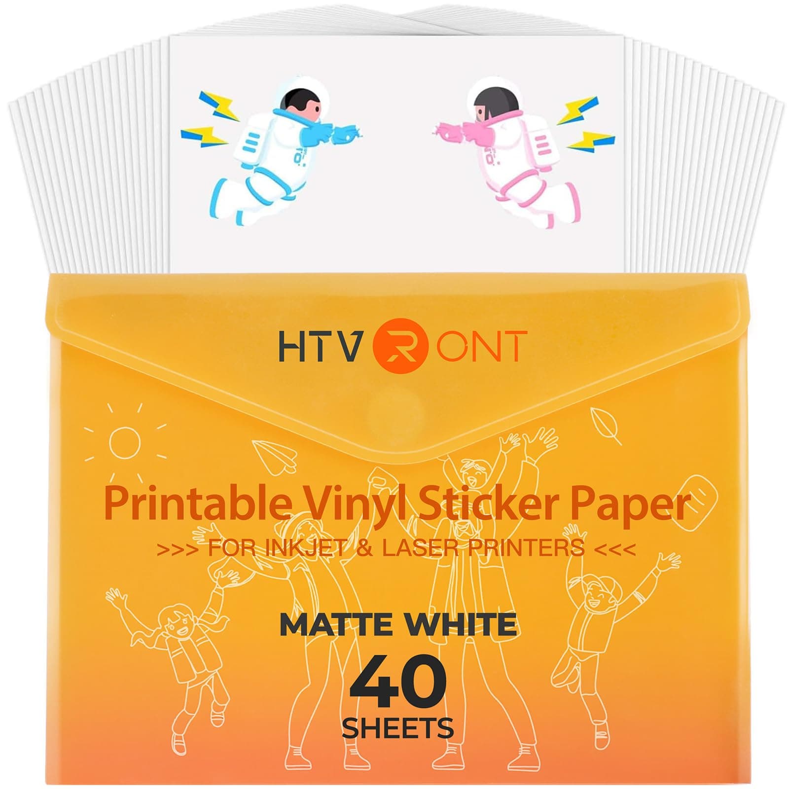 HTVRONT Printable Vinyl for Inkjet Printer & Laser Printer - 40 Pcs Matte White Inkjet Waterproof Printable Vinyl Sticker Paper, 8.5"x11"