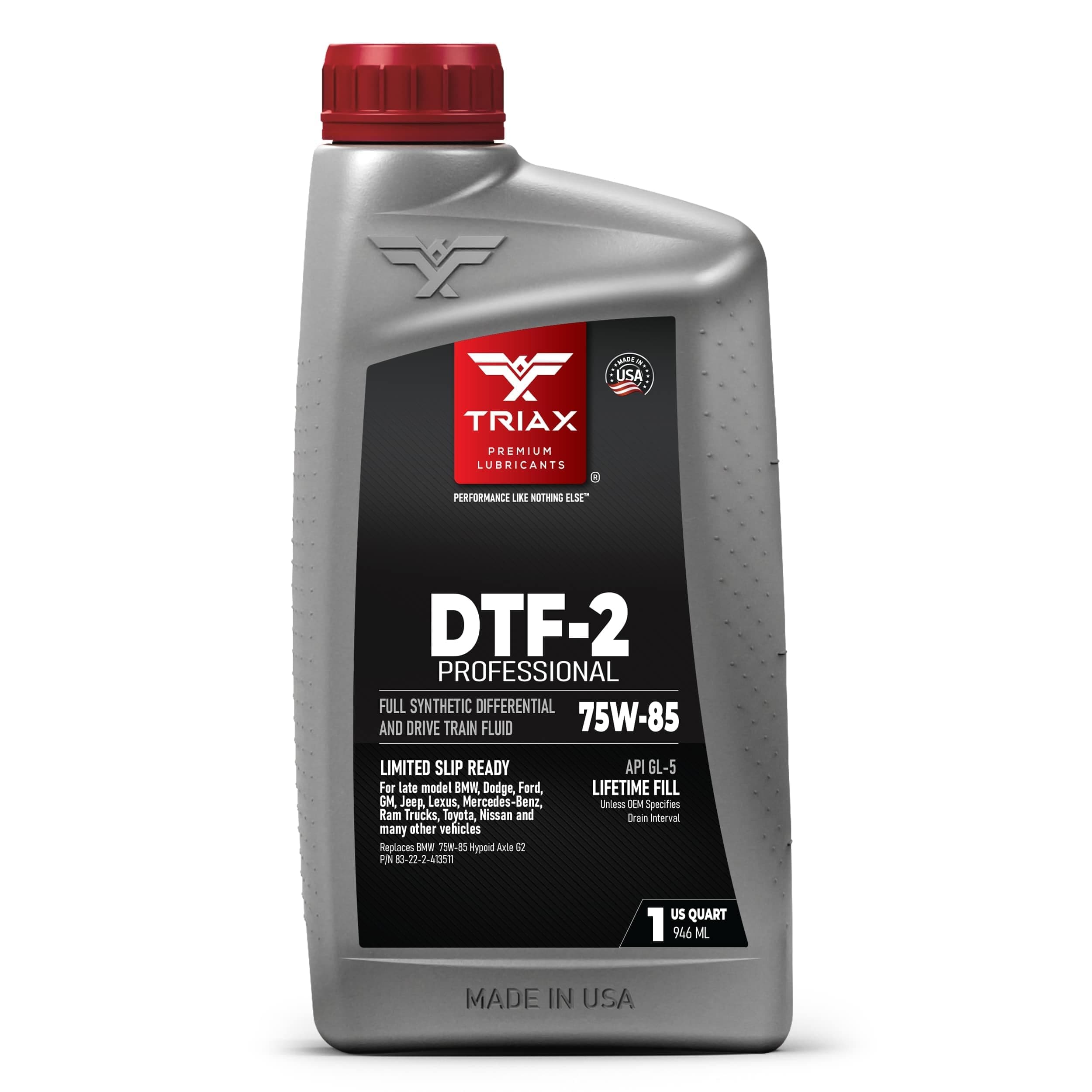 TRIAX DTF-2 Professional 75W-85 GL-5 Full Synthetic Differential & Drivetrain Fluid | Limited Slip Ready | Compatible with BMW, Dodge, Ford, GM, Jeep, Lexus, MB, Nissan & Toyota (1 Quart)