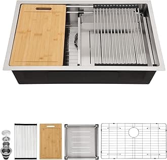 33 Undermount Kitchen Sink - Sarlai 33x22 Inch Kitchen Sink Double Ledges Workstation 16 Gauge Stainless Steel Undermount Deep Single Bowl With Accessories