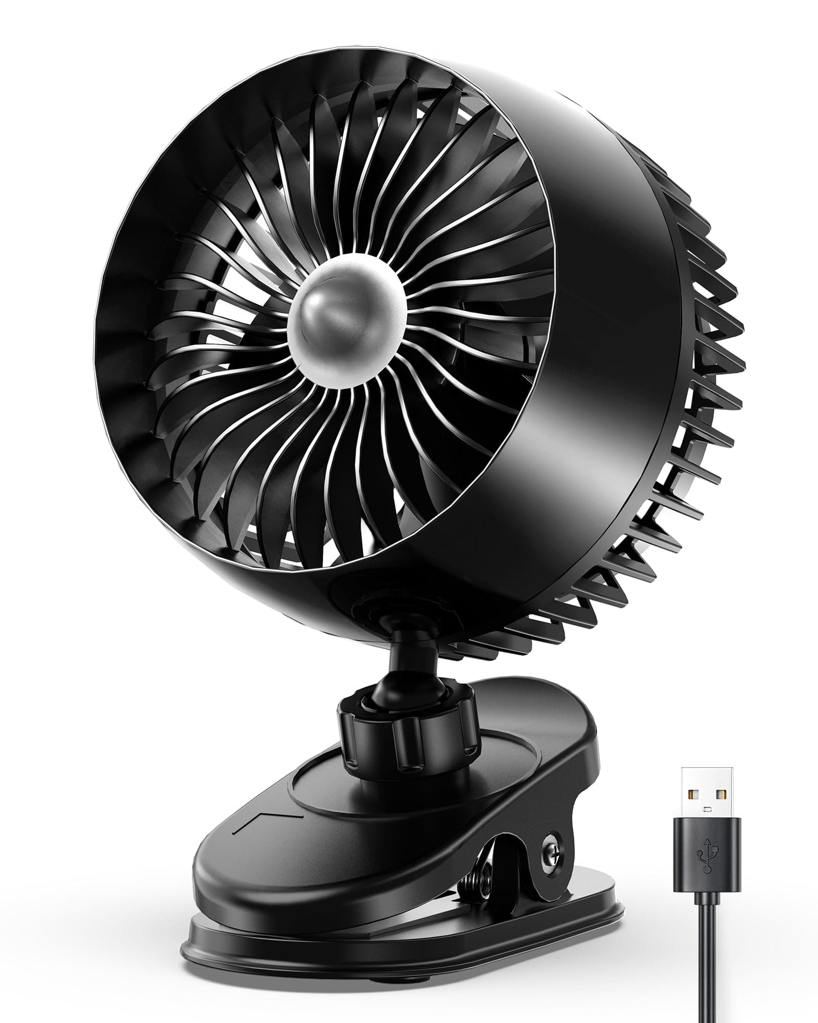 Koonie USB Clip on Fan, Strong Wind Ultra Quiet Small Desk Fan with Strong Clamp, more than 360° Adjustable and 3 Speeds, USB-C Corded Powered Mini Personal Fan for Office Desktop Bedroom