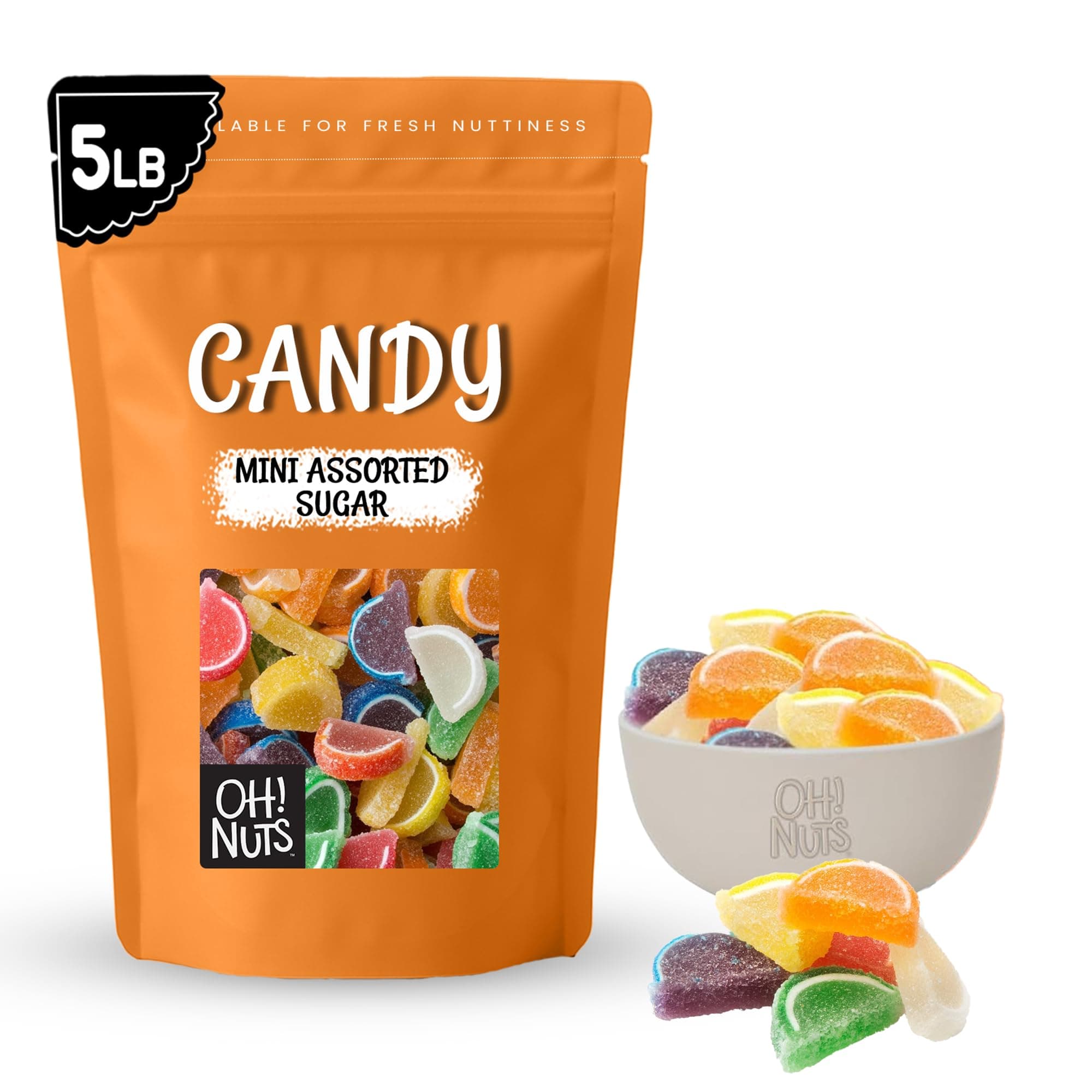 Jelly Fruit Slices Mini Assorted Sugar Candy - 5lb Bulk Bag - Traditional Old Fashioned Chewy Gummy Sweet Confectionery - Vegan, Gluten-Free, Kosher Certified Pareve (600 CT)
