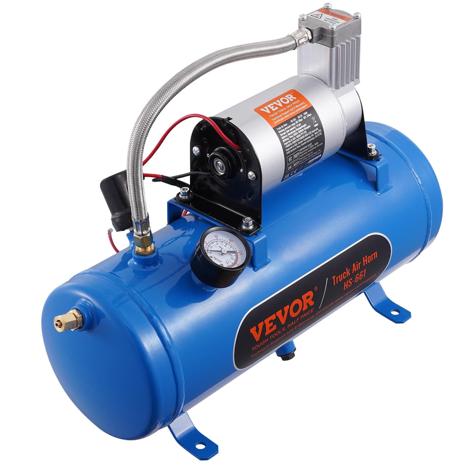 12V Air Compressor with Tank 1.6 Gallon/6 L, Train Horn Air Compressor, 120 psi Working Pressure Onboard Air Compressor System for Train Air Horns, Inflating Tires, Air Mattresses