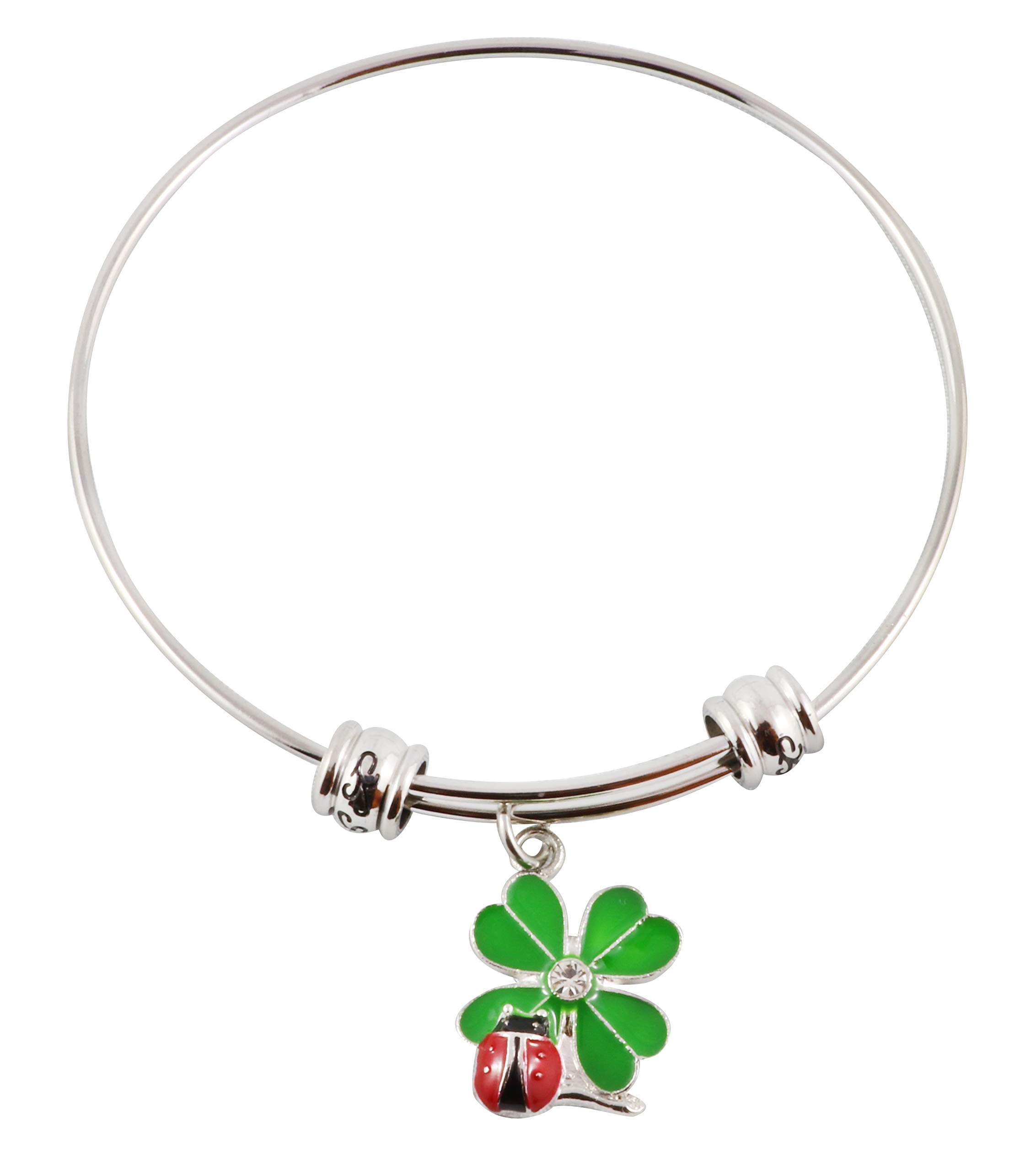 Four Leaf Clover | This Lucky Charm Bangle with a Four Leaf Clover Charm and a Ladybug Bracelet or Clover Bracelet is for Those that want a Lucky Bracelet a 4 Leaf Clover Bracelet as Lucky Jewelry