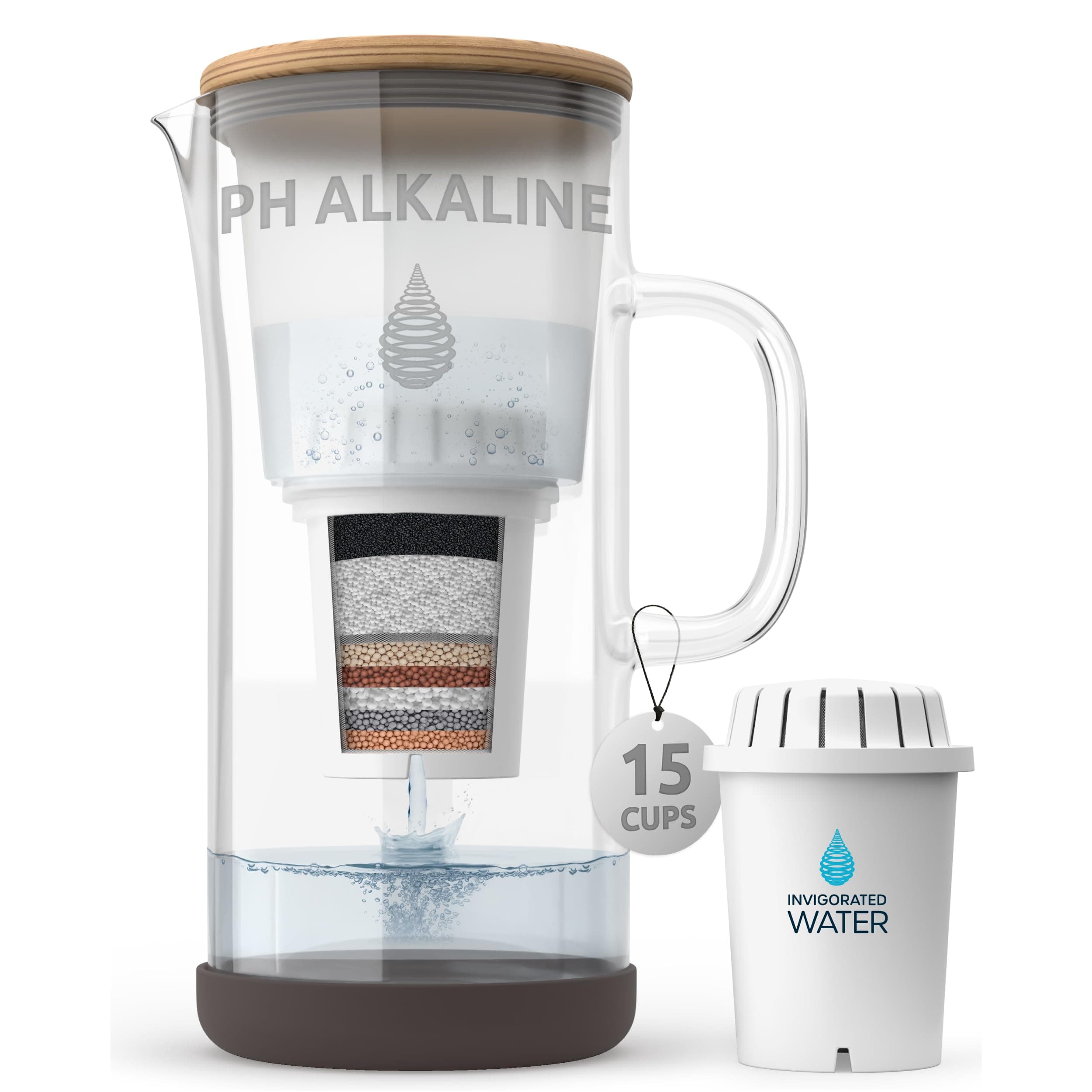 pH Restore Glass Alkaline Water Pitcher - Long Lasting Water Filter Pitcher with Multi-Stage Filtration System - Glass Water Jug for High pH, Pure Drinking Water - 3.5 L / 118 Oz