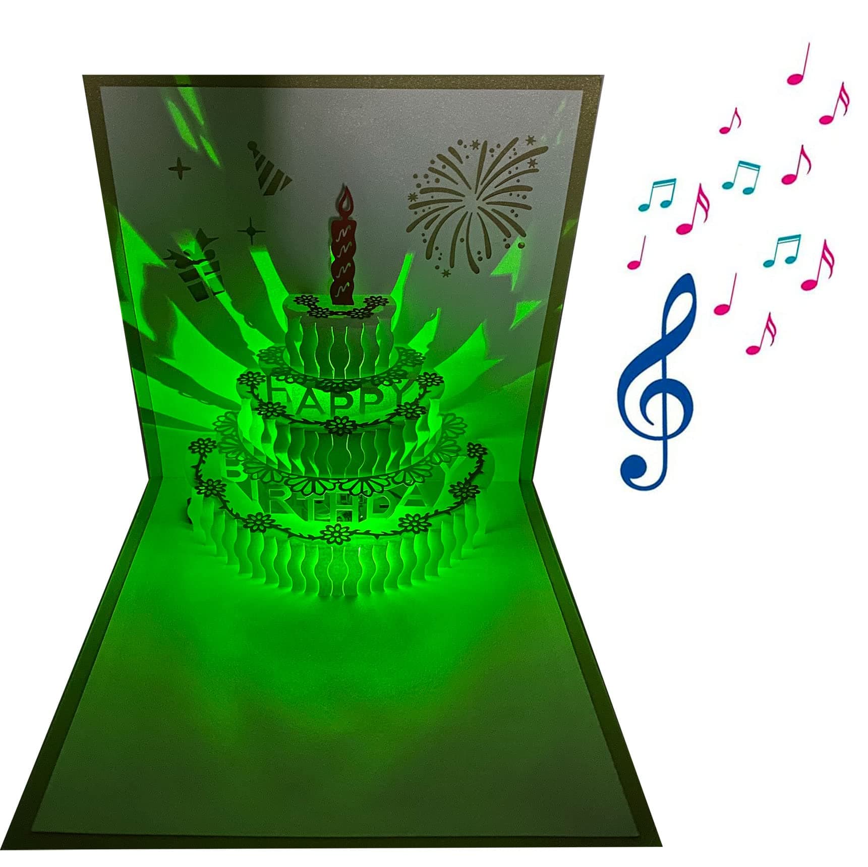 3D Pop Up Birthday Cards,Auto Play 3D Changeable Colors Light Music Birthday Cake Cards Pop up Warming LED Colourful Happy Birthday Card Best for Mom,Wife,Sister,Girl,Friends 1 Pack