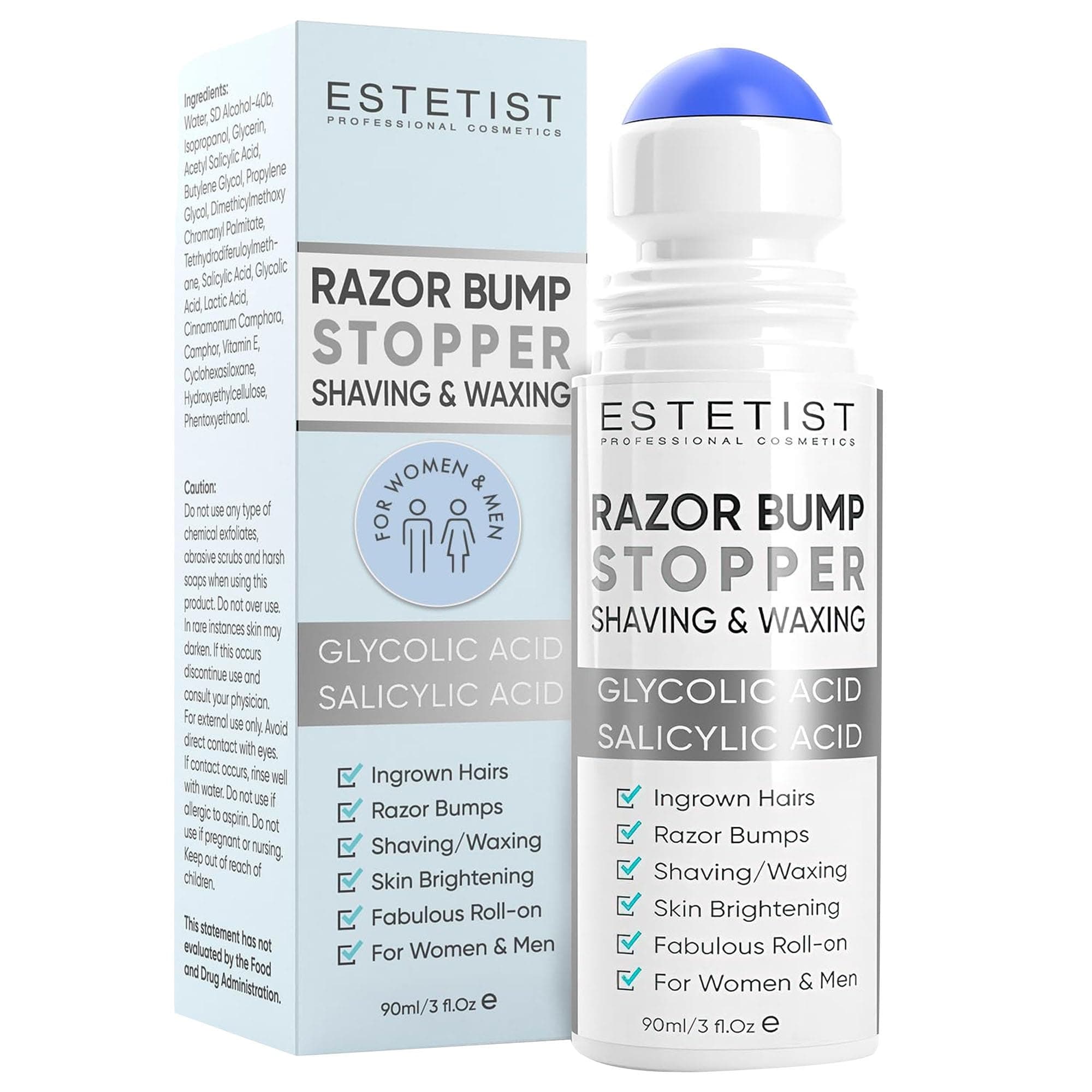 Razor Bump Solution Roll-On, Ingrown Hair & Razor Burn Care Serum, After Shave Roller for Bikini Area, Face, Neck, Underarm & Legs, Skin-Soothing Post Shave Care