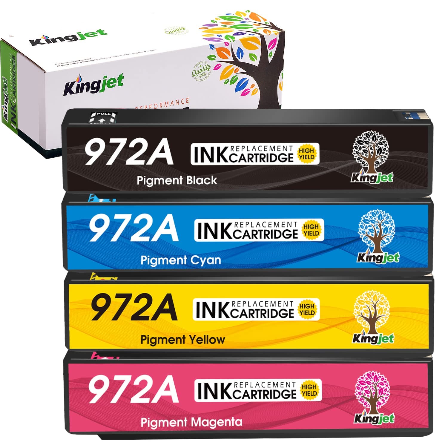 Kingjet Compatible for HP 972A Ink Cartridges Replacement for HP 972A 972 972X Work with PageWide 377dw PageWide Pro 477DW 477DN 577DW 577z 552DW 452DN 452DW 352DW P55250DW P57750DW, 4 Pack