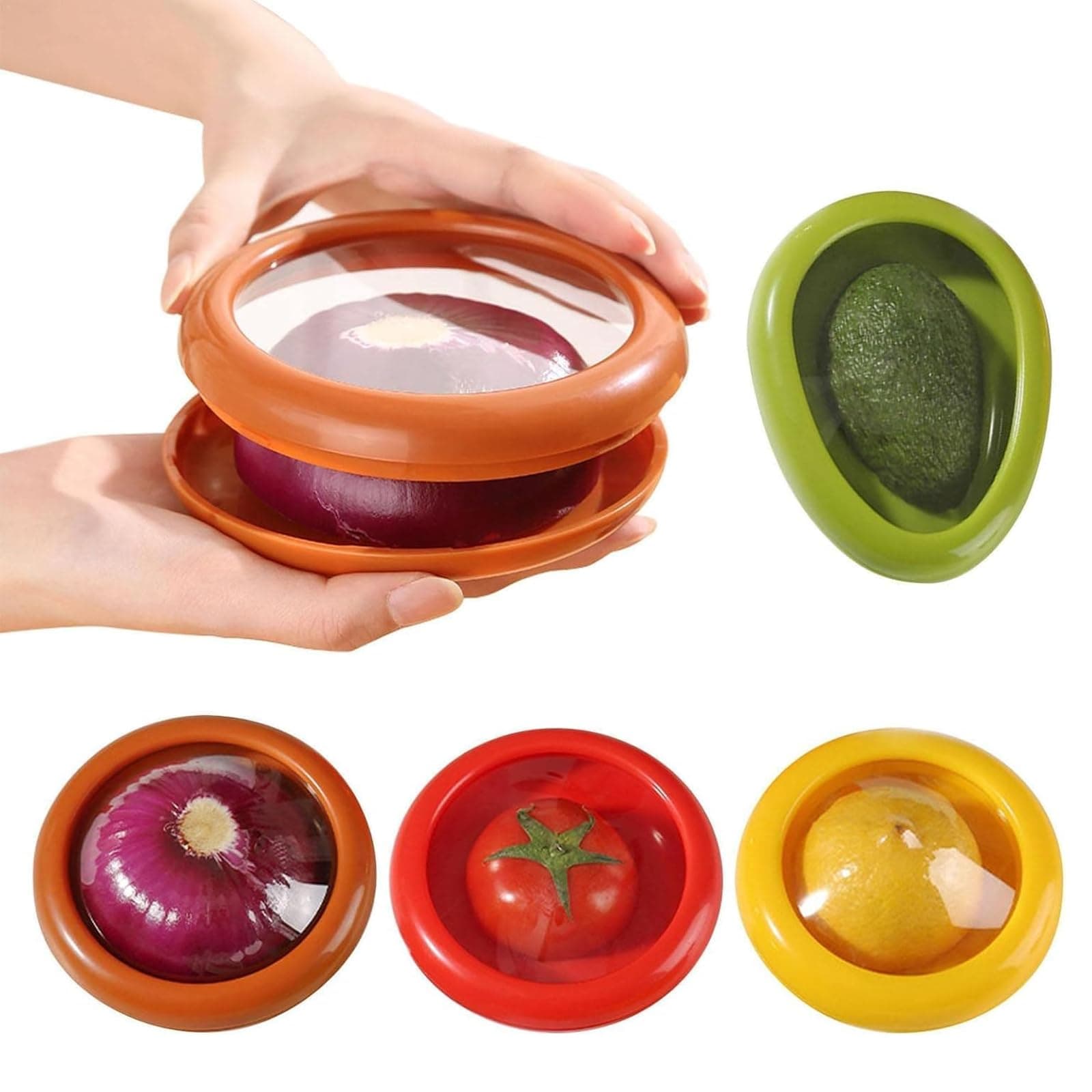 Fruit and Vegetable Anti-Oxidation Storage Box, 4 Piece Food Saver for Avocado Tomato Onion Lemon Fruit Storage Containers For Fridge, BPA Free & Reusable
