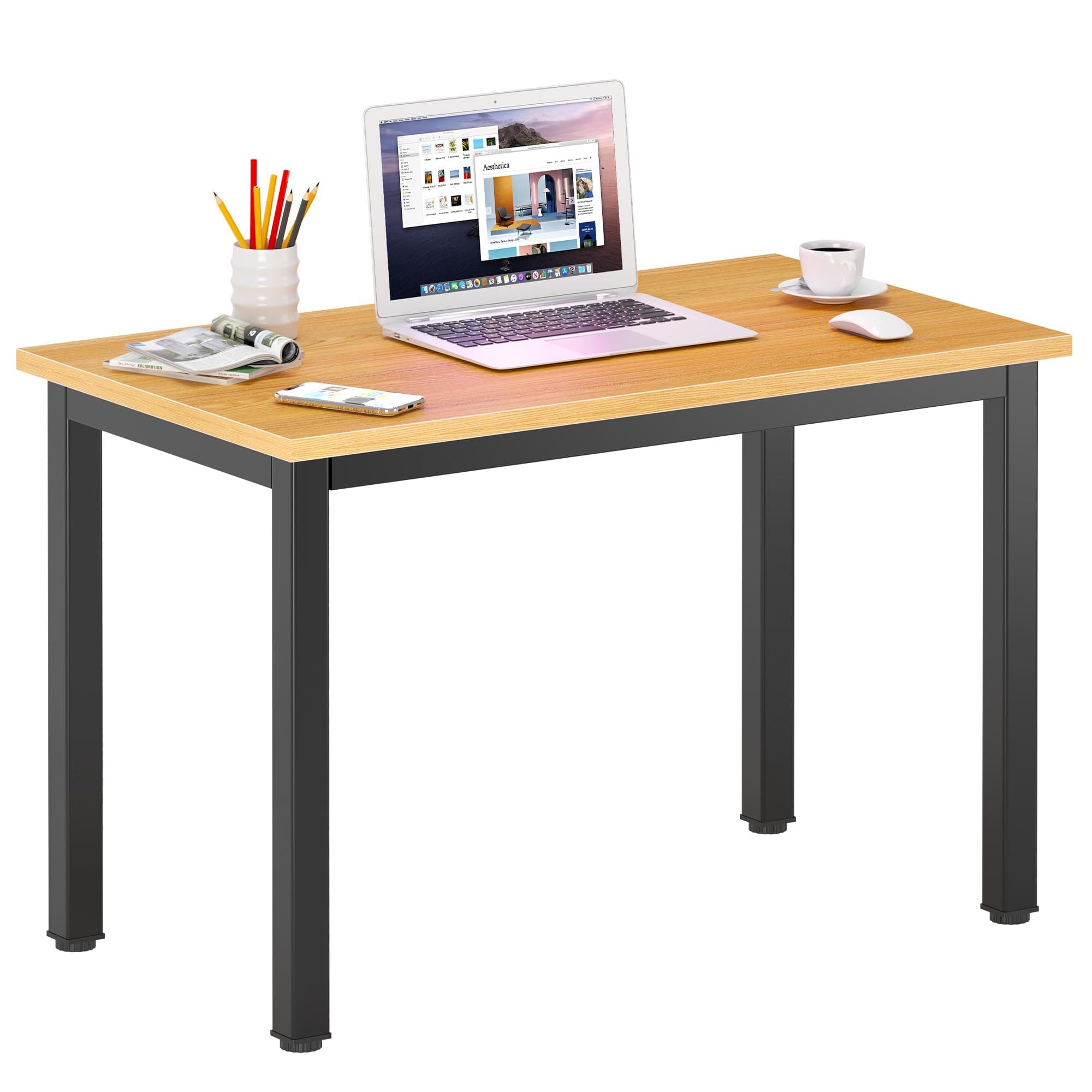 DlandHome 31.5 inches Small Computer Desk for Home Office Activity Table Writing Table for Small Spaces Study Table Student Laptop Desk Teak and Black DND-AC3BB-8040