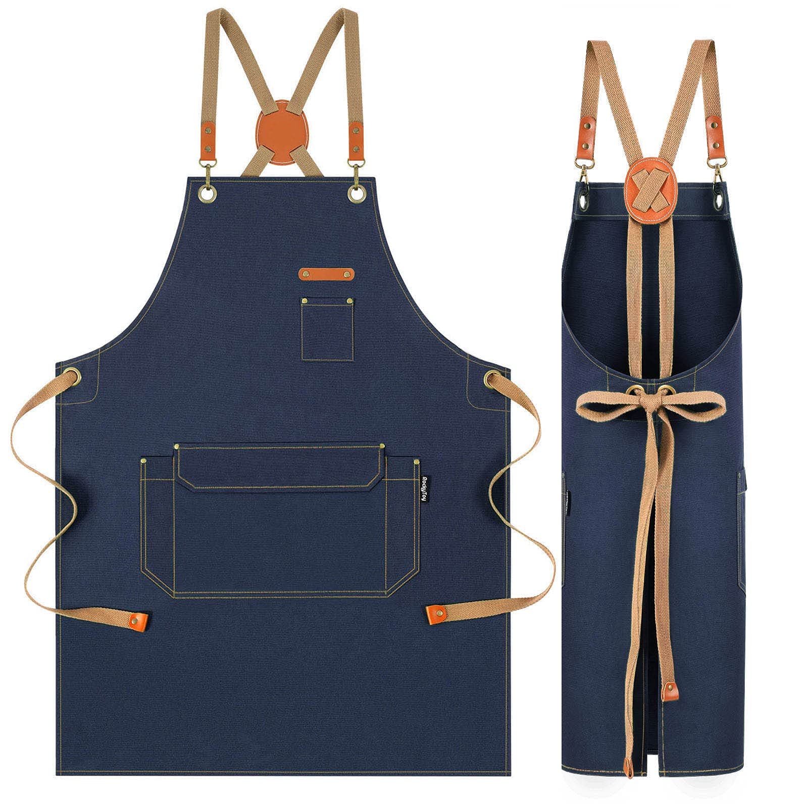 Chef Apron for Men Women with Pockets, Canvas Aprons for Kitchen Cooking, Artist Painting, Work Apron for Restaurant Garden