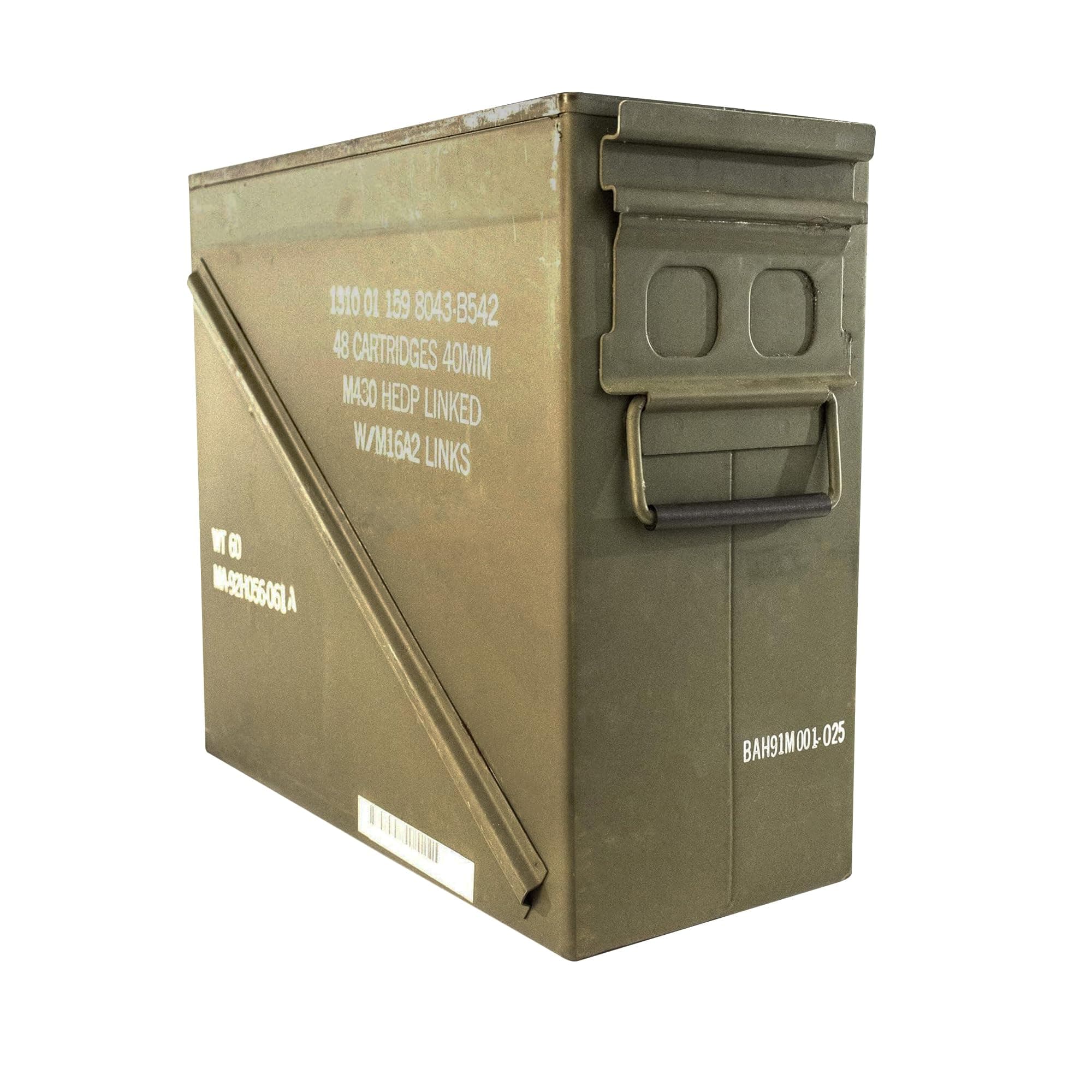 Metal Ammo Storage Box Holder Box (Olive Drab Green) - M548 20mm Ammo Can w/Front Metal Latch, Swing-Out Handle – Ideal Ammo Can Surplus - Waterproof Tool Boxes for Ammo & Emergency Supplies