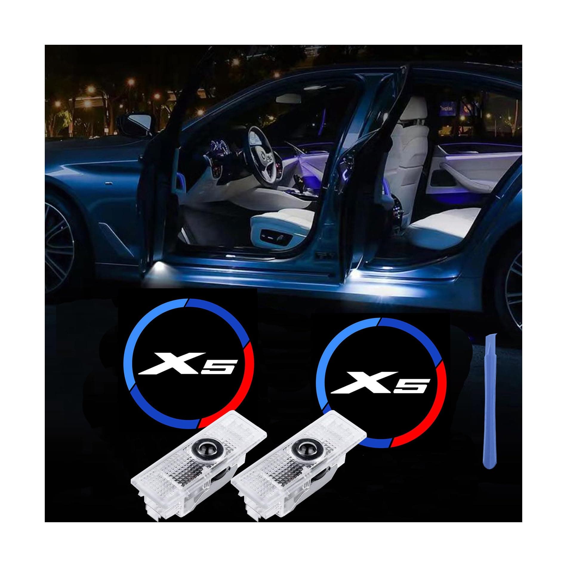 2 Pieces Car Logo Door Light LED Lighting Shadow Light Ghost Light Projector Car Welcome Emblem Lamp Compatible for BMW X3 X4 X5 X6 X7