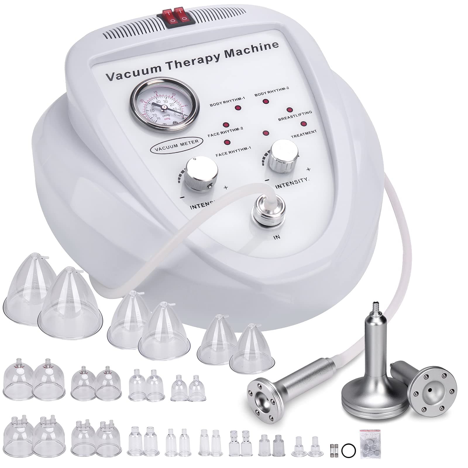 Vacuum Therapy Machine Multifunctional 0-75cmHg Cupping Cups Machine 6 Mode Adjustable Suction Vacuum Machine with 30 Cups and 3 Pumps