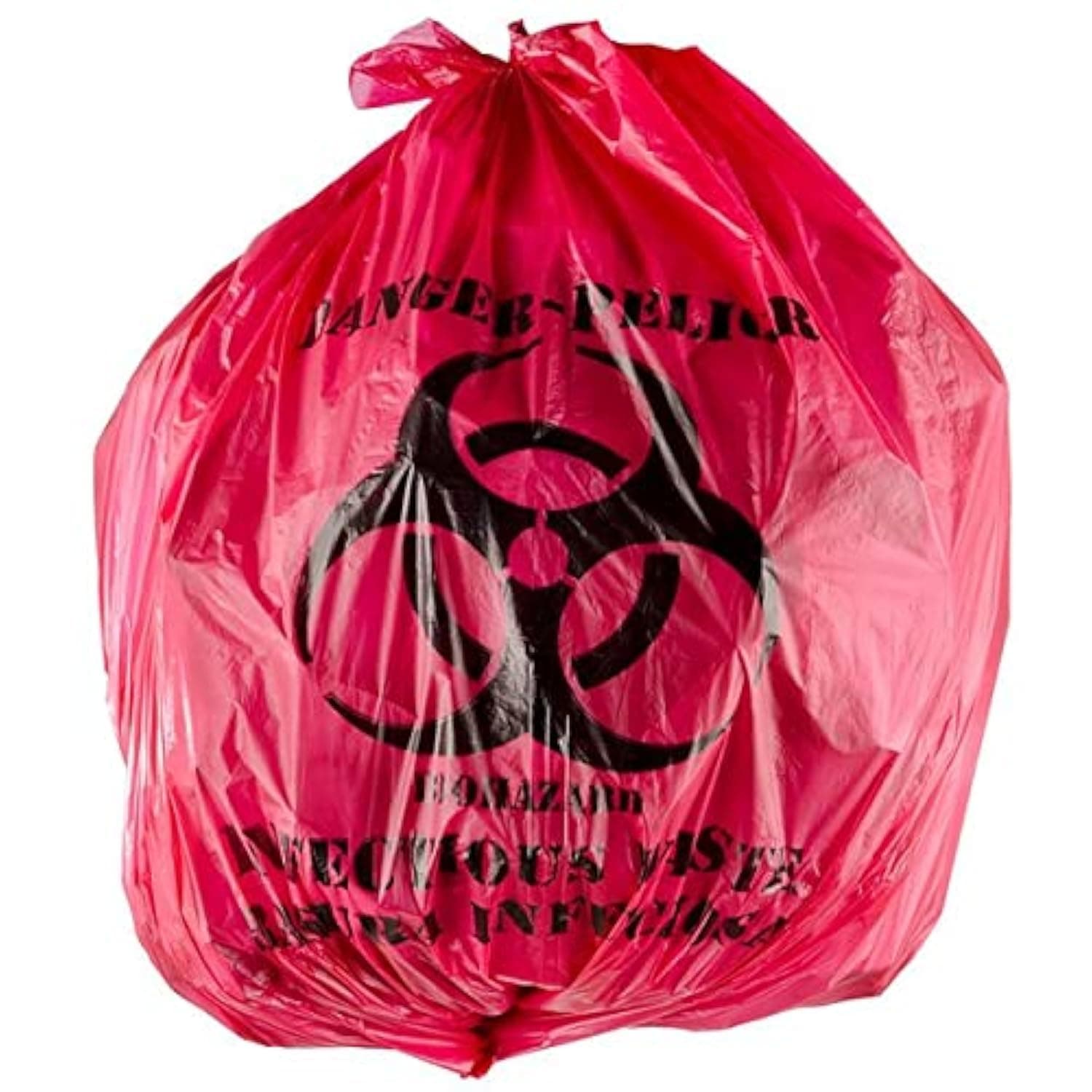 Red Isolation Infectious Waste Bag/Biohazard Bag High Density 7 Gallon (40 lb. weight capacity) 12 Microns 17" x 18" - 100 Count