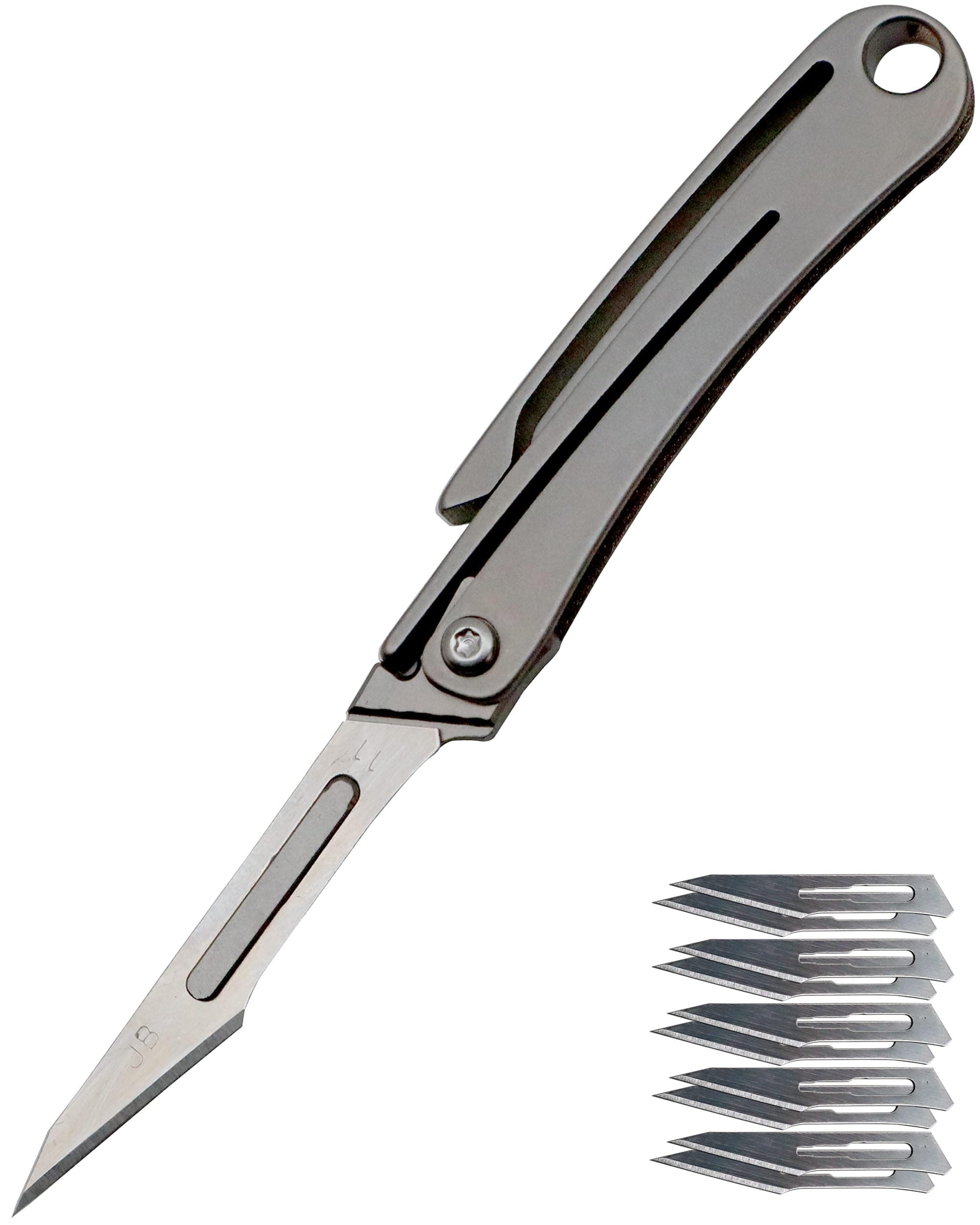 outROAR Gear Titanium Keychain Knife & 10 Replaceable Razor Blades, Mini Folding Scalpel Pocket Box Cutter ultralight edc camping hiking