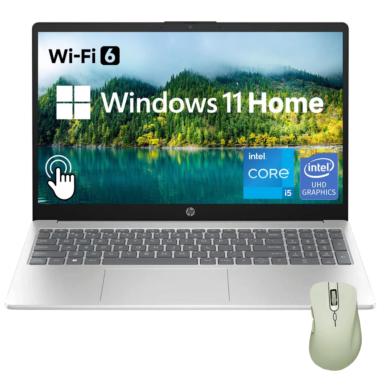 (Upgraded) 15.6" HD Touchscreen Laptop, Intel Core i5-1235U, 32GB RAM, 2TB PCIe SSD, Webcam, HDMI, Numeric Keypad, Wi-Fi 6, Windows 11 Home, Silver, Bundle with Thunderobot ML101 Wireless Mouse