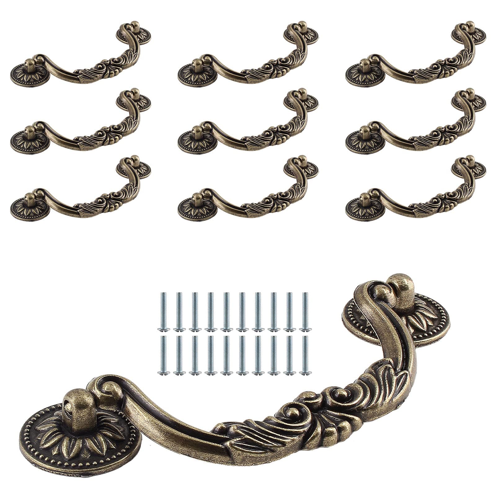 10 Piece Drop Drawer Handles 5 Inch(128mm) Hole Centers - 6.2 Inch Total Length, Bail Cabinet Pulls Bronze Dresser Handles for Furniture Cupboard Wardrobe Kitchen Door