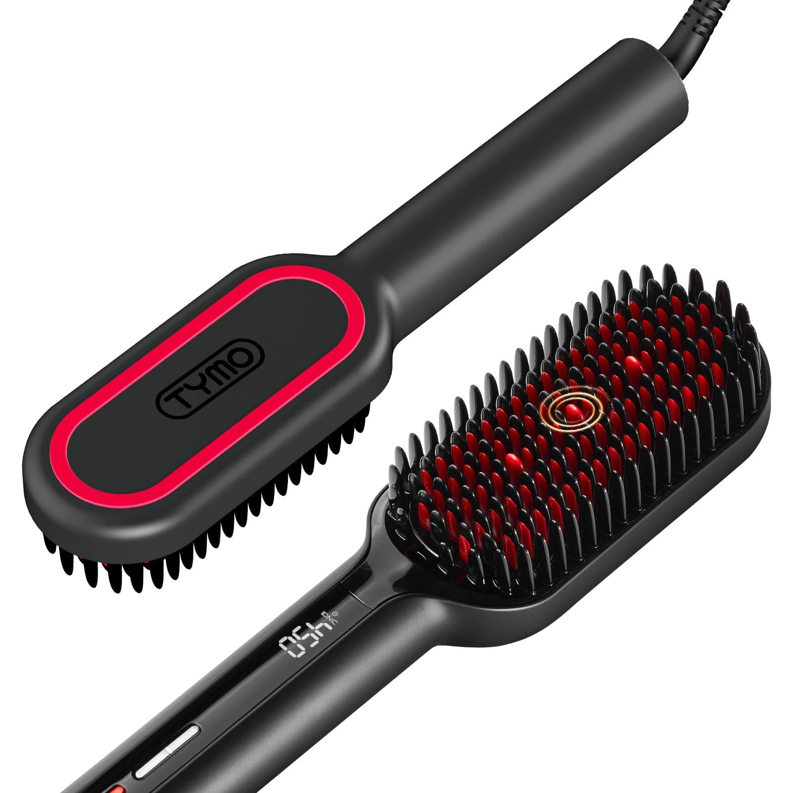 Ionic Plus Hair Straightener Brush - For Long and Thick Curly Hair, Straightening Brush with Dense Bristles, 16 Temps For All Hair Types, 10 Million Ions, Heating Brush Straightener for Women.