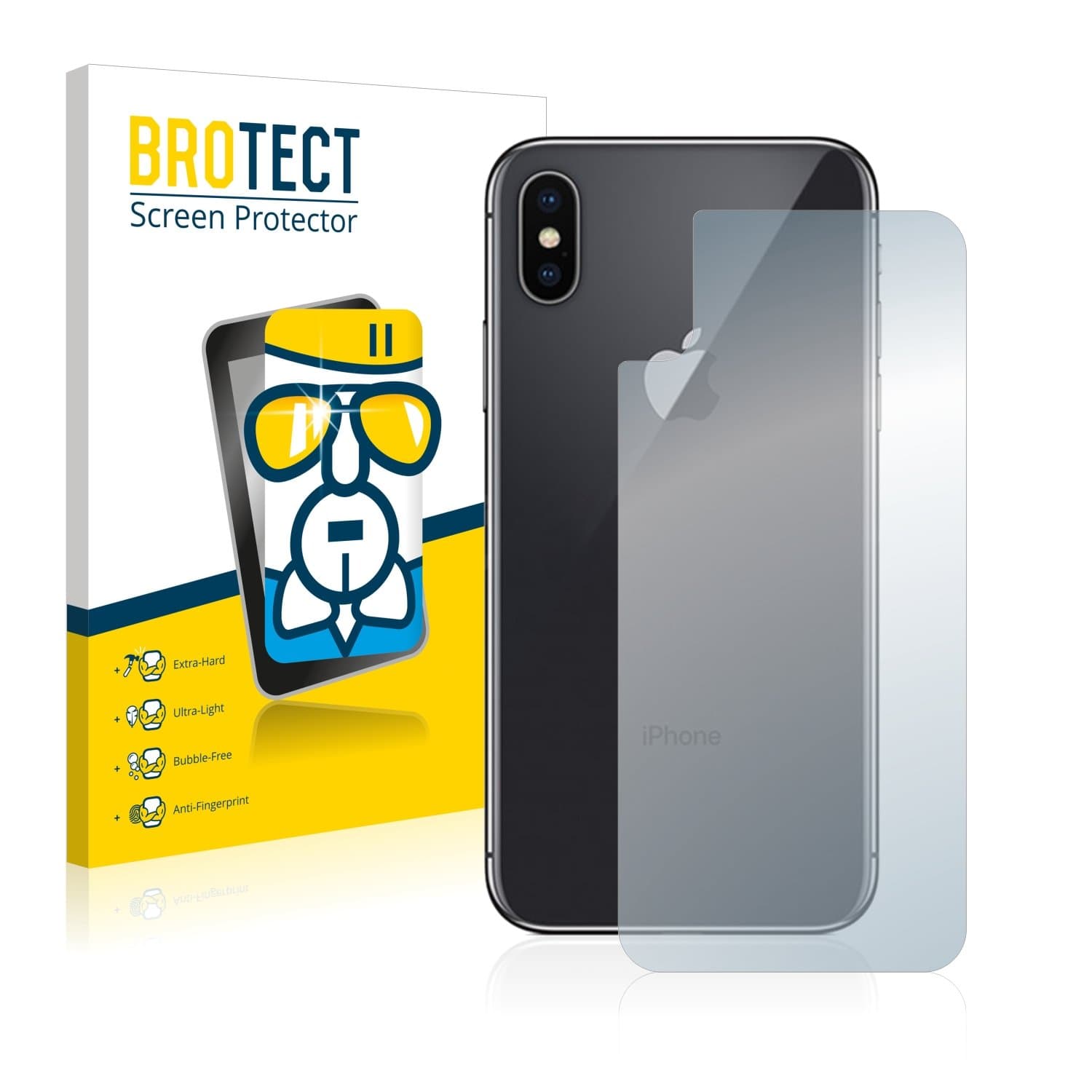 brotect Glass Screen Protector Film compatible with Apple iPhone X/Xs (Back) - 9H Glass-Foil Protection, Extreme Scratch Resistant