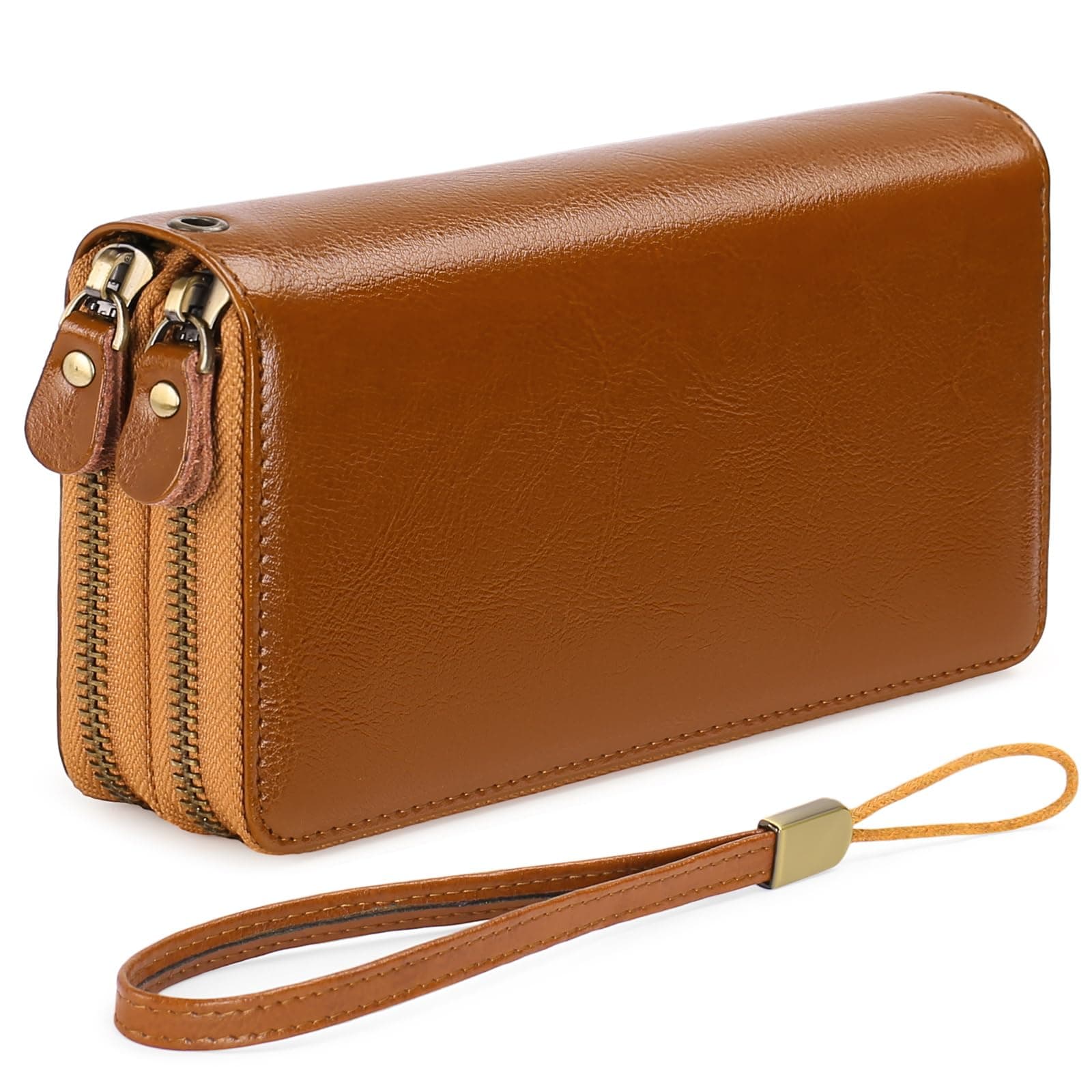 SENDEFN Leather Women Wallet RFID Blocking Zipper Around Phone Holder Clutch Wristlet Large Capacity