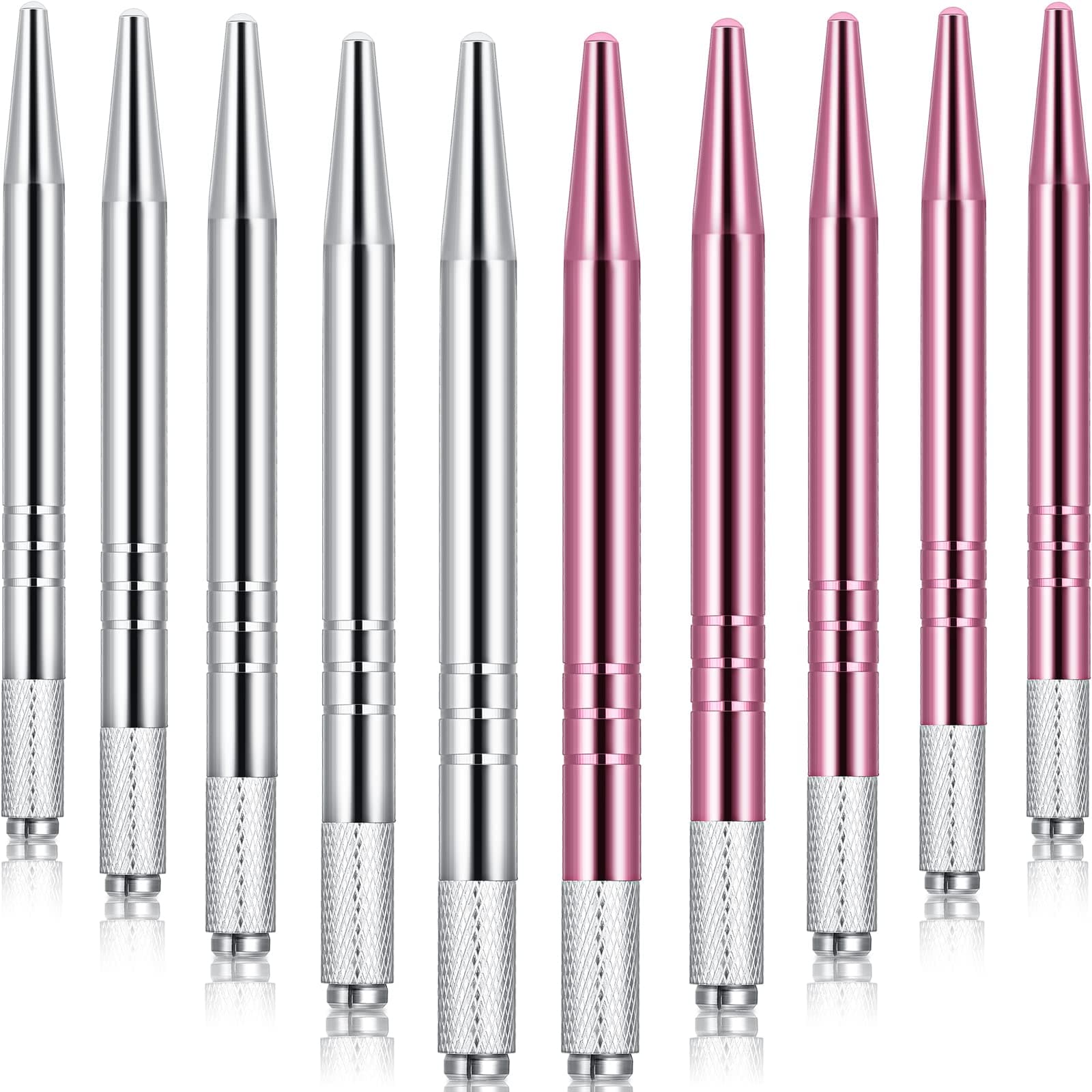 10 Pieces Microblading Pens Manual Eyebrow Microblade Pens Aluminum Hand Tools Light Manual Holder for Makeup Supplies Salons,2 Colors(Silver, Pink)