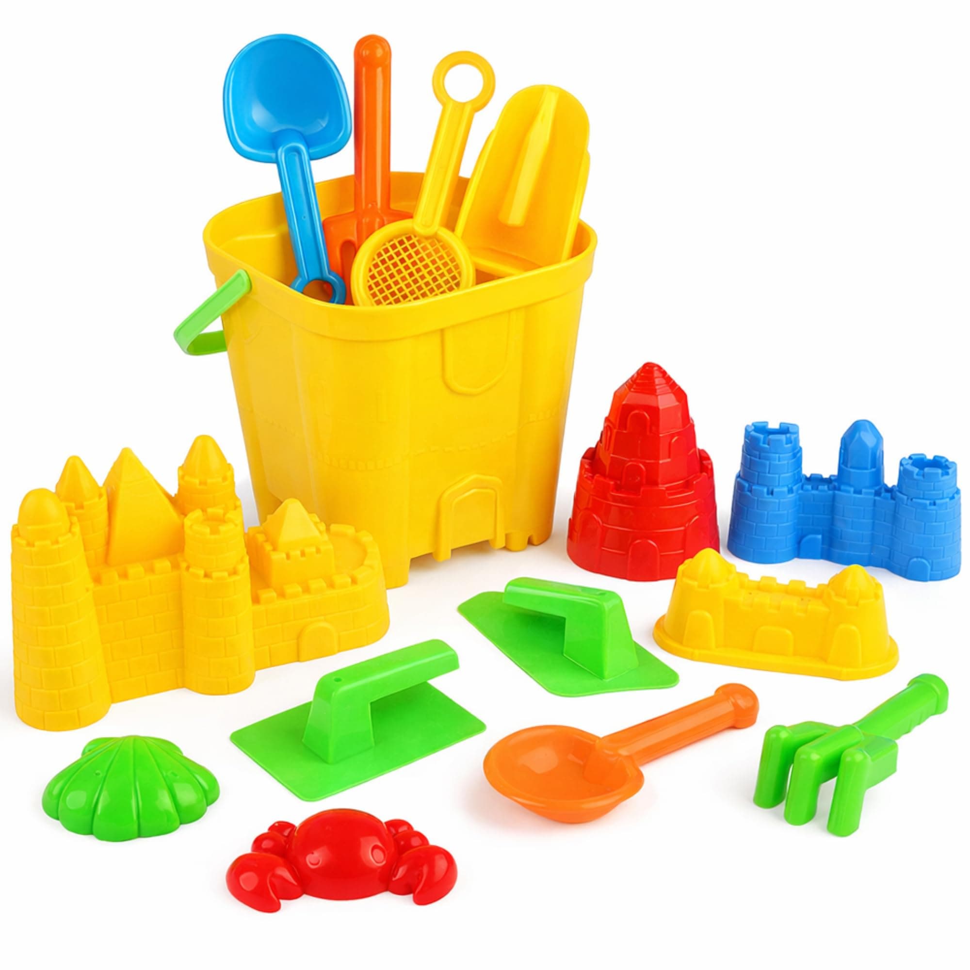 Liberty Imports 15-Piece Sand Castle Building Kit - Ultimate Beach Toy Set with Large Bucket, Rake, Shovels, Molds, and More - Ideal for Kids' Sand Play, Beach Fun, and Outdoor Activities